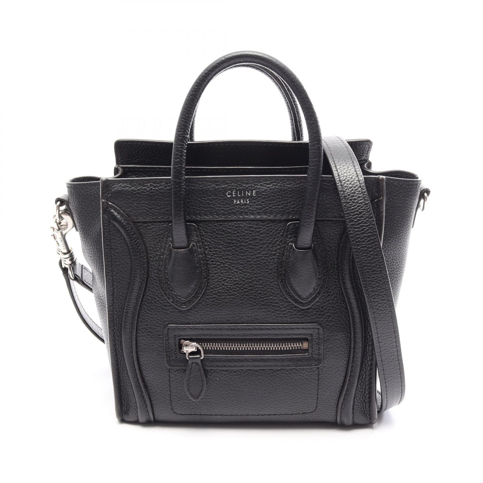 セリーヌ CELINE ラゲージ ナノショッパー 2WAY ハンドバッグ バッグ レザー レディース ブラック系 【中古】|Mike Museum