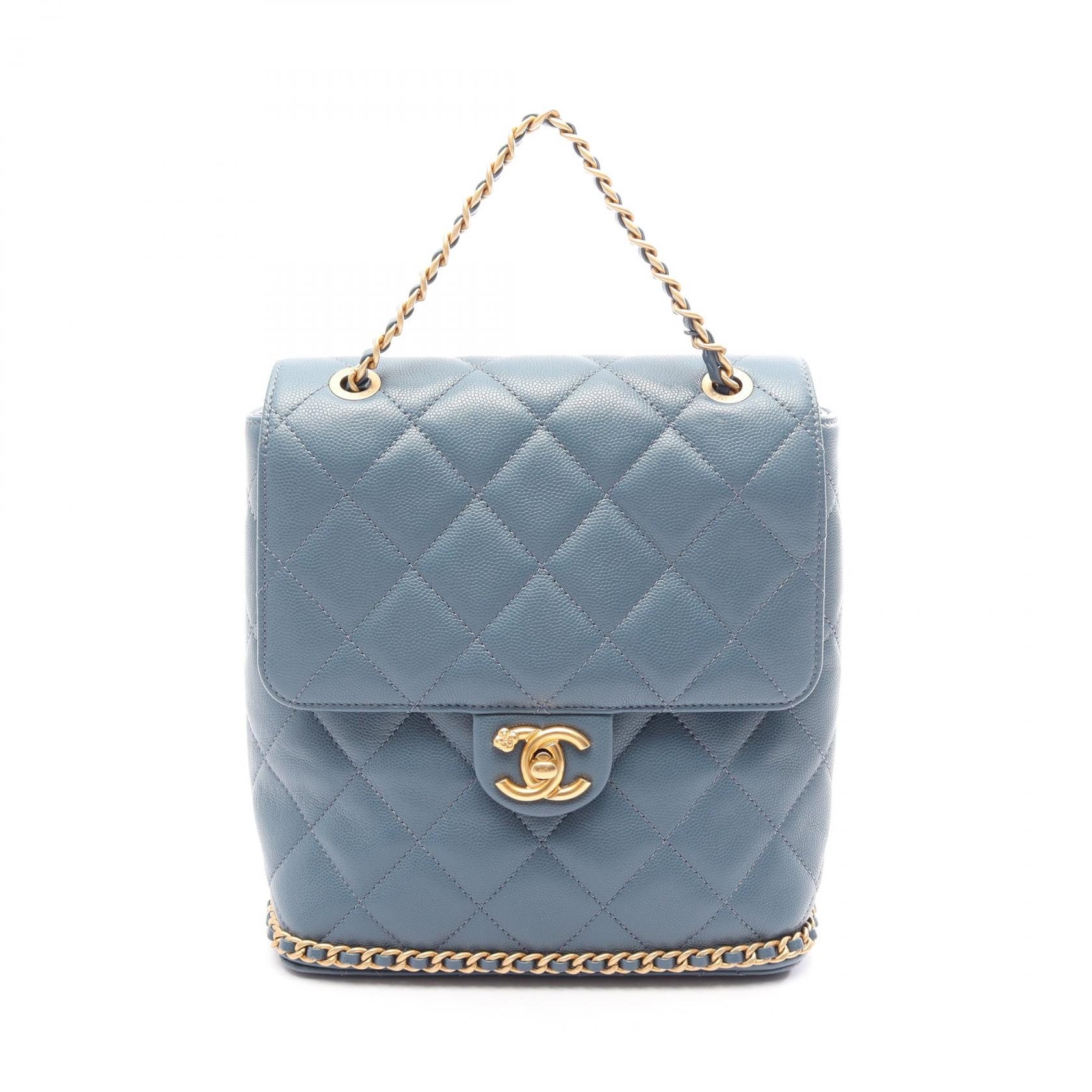 ≪10%OFFクーポン 7/19 20時～7/26 9:59≫シャネル CHANEL マトラッセ カメリア チェーンアラウンド リュックサック バックパック バッグ キャビアスキン(グレインドカーフ) レディース ブルー系 【中古】｜Mike Museum
