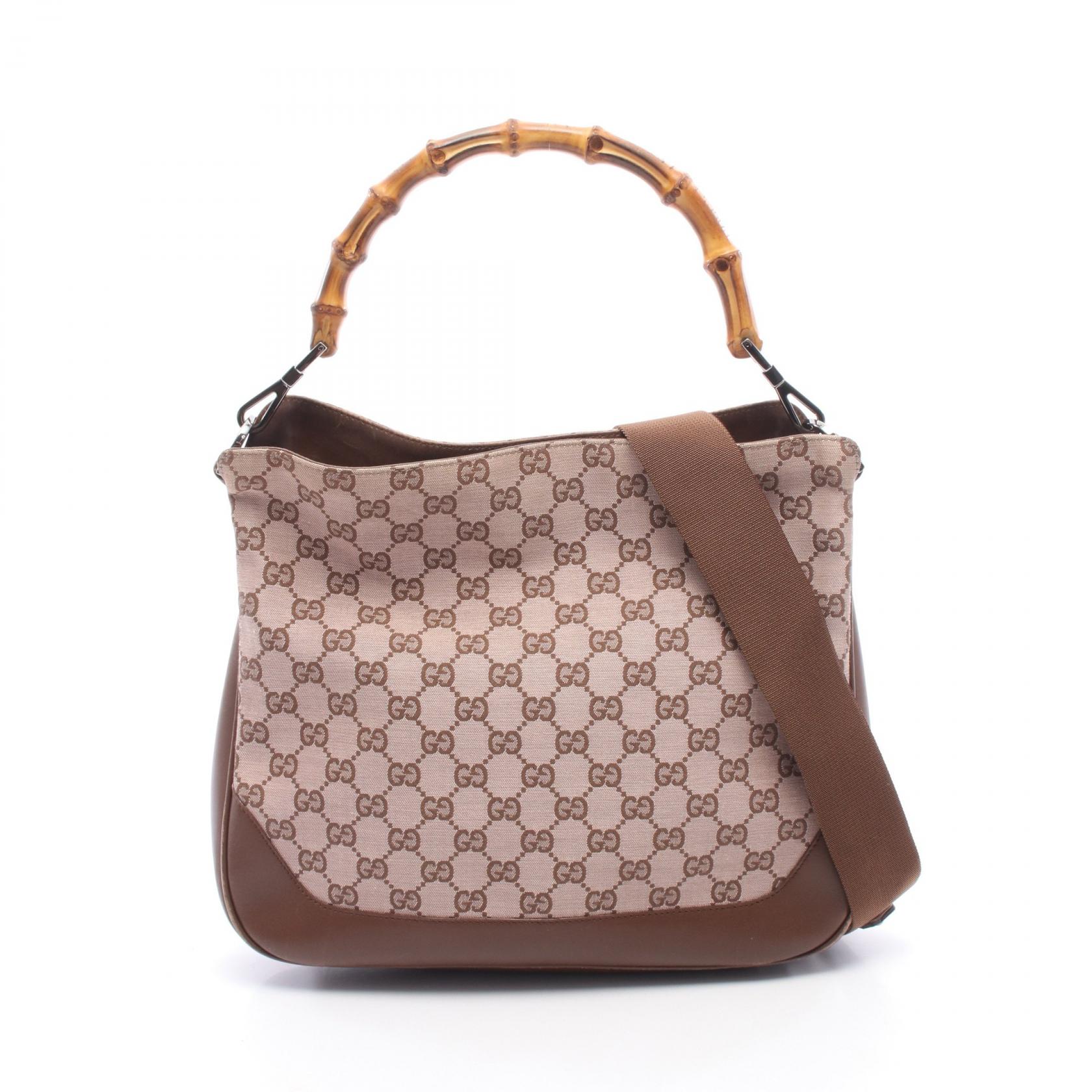 ≪10%OFFクーポン 7/19 20時～7/26 9:59≫グッチ GUCCI バンブー 2WAY ハンドバッグ バッグ キャンバス レザー レディース ピンク系 / ブラウン系 001･4095 【中古】｜Mike Museum