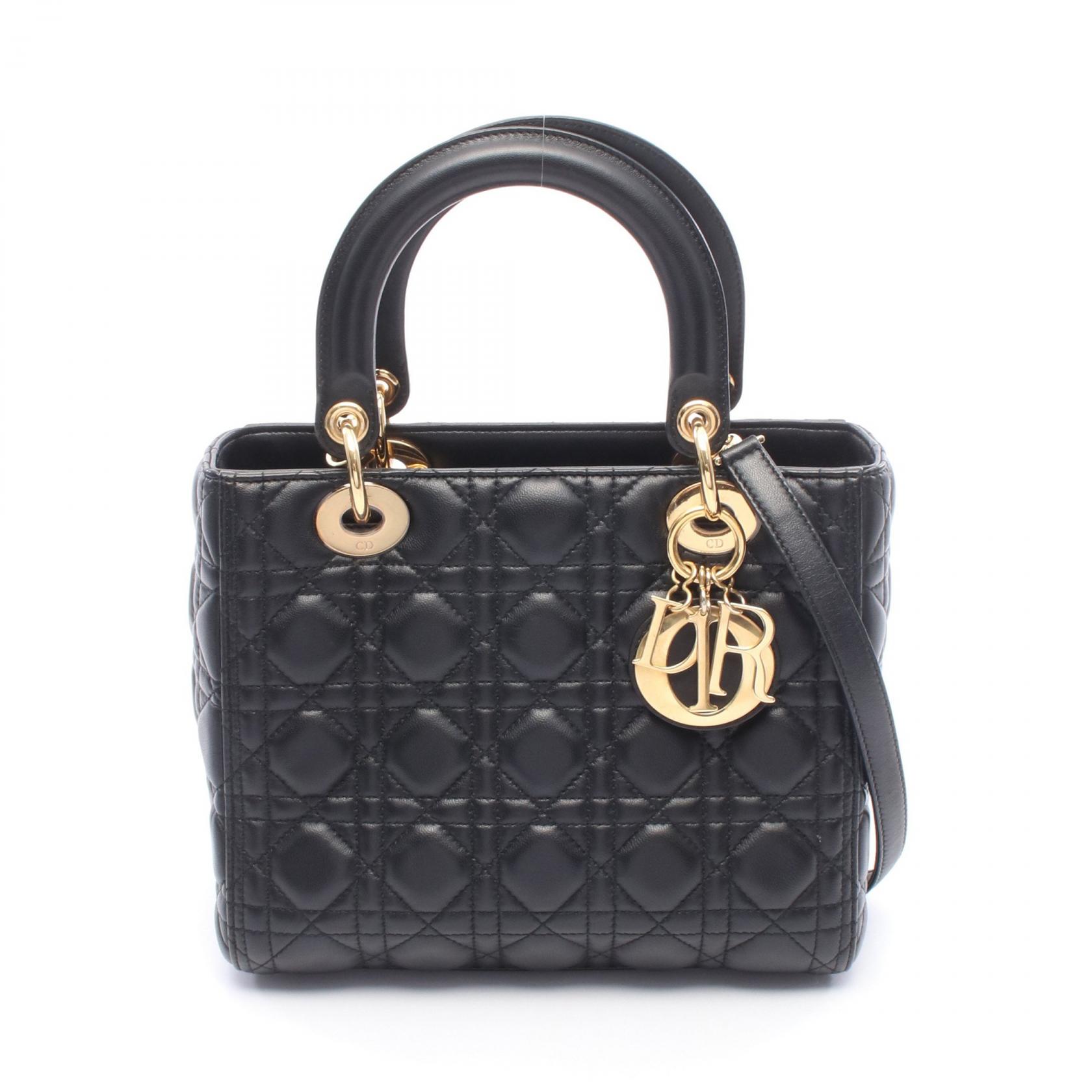 ≪10%OFFクーポン 7/19 20時~7/26 9:59≫ディオール Dior LADY DIOR レディディオール 2WAY ハンドバッグ バッグ ラムスキン(羊革) レディース ブラック系 【中古】|Mike Museum