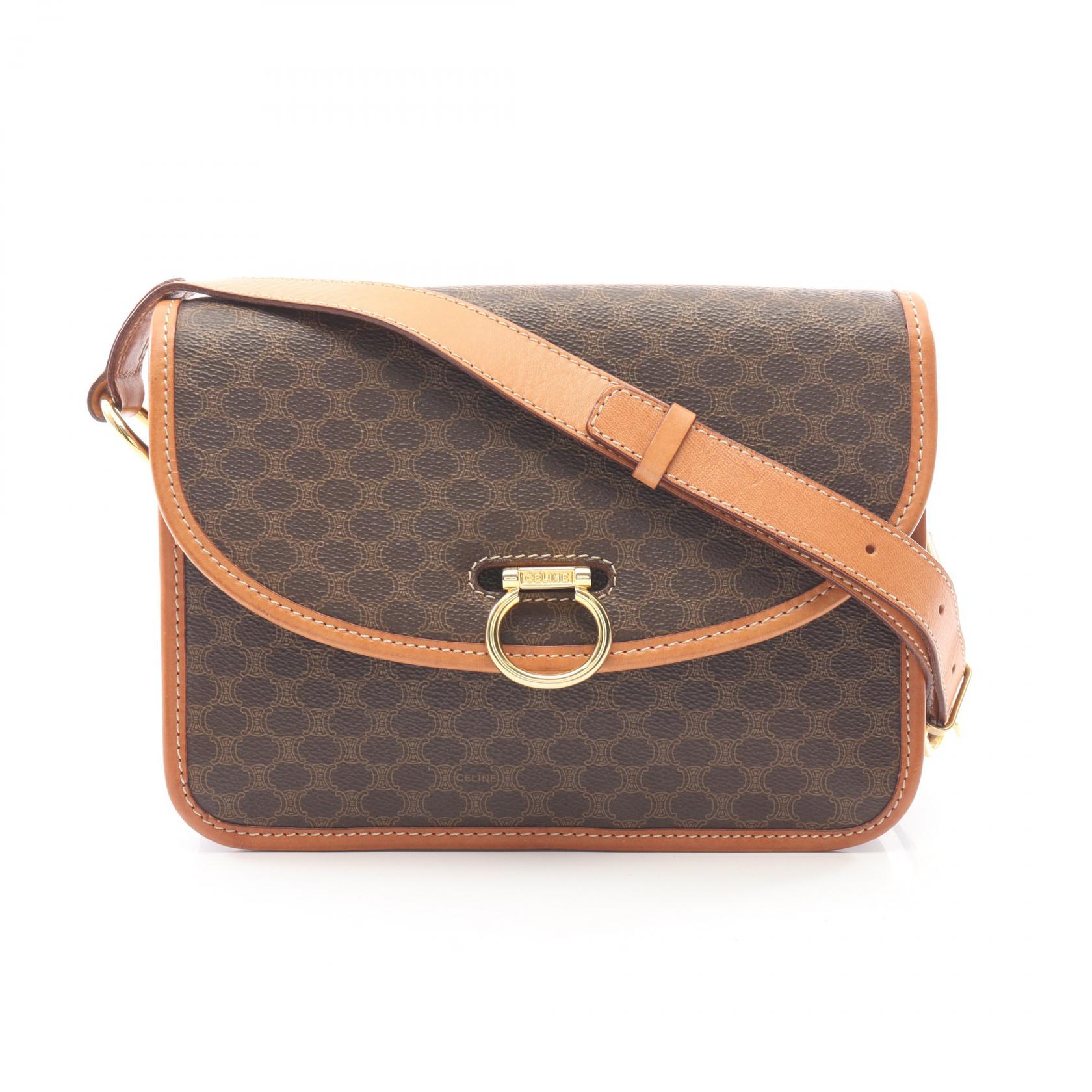 ≪10%OFFクーポン 7/19 20時~7/26 9:59≫セリーヌ CELINE マガダム ショルダーバッグ バッグ PVCコーティングキャンバス レザー レディース ブラウン系 【中古】|Mike Museum
