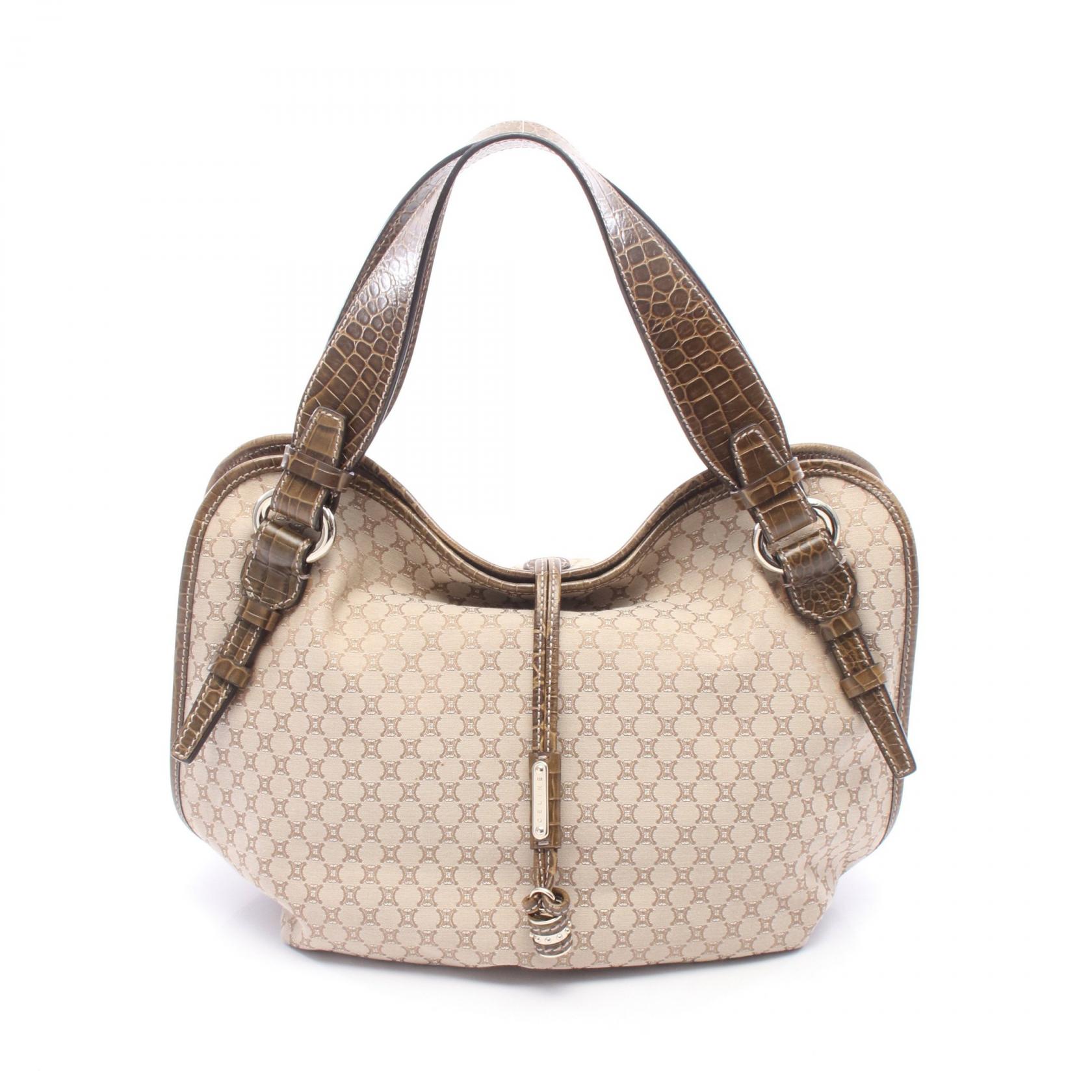 ≪10%OFFクーポン 7/19 20時~7/26 9:59≫セリーヌ CELINE マカダム クロコ型押し ハンドバッグ バッグ キャンバス レザー レディース ベージュ系 / カーキ系 【中古】|Mike Museum