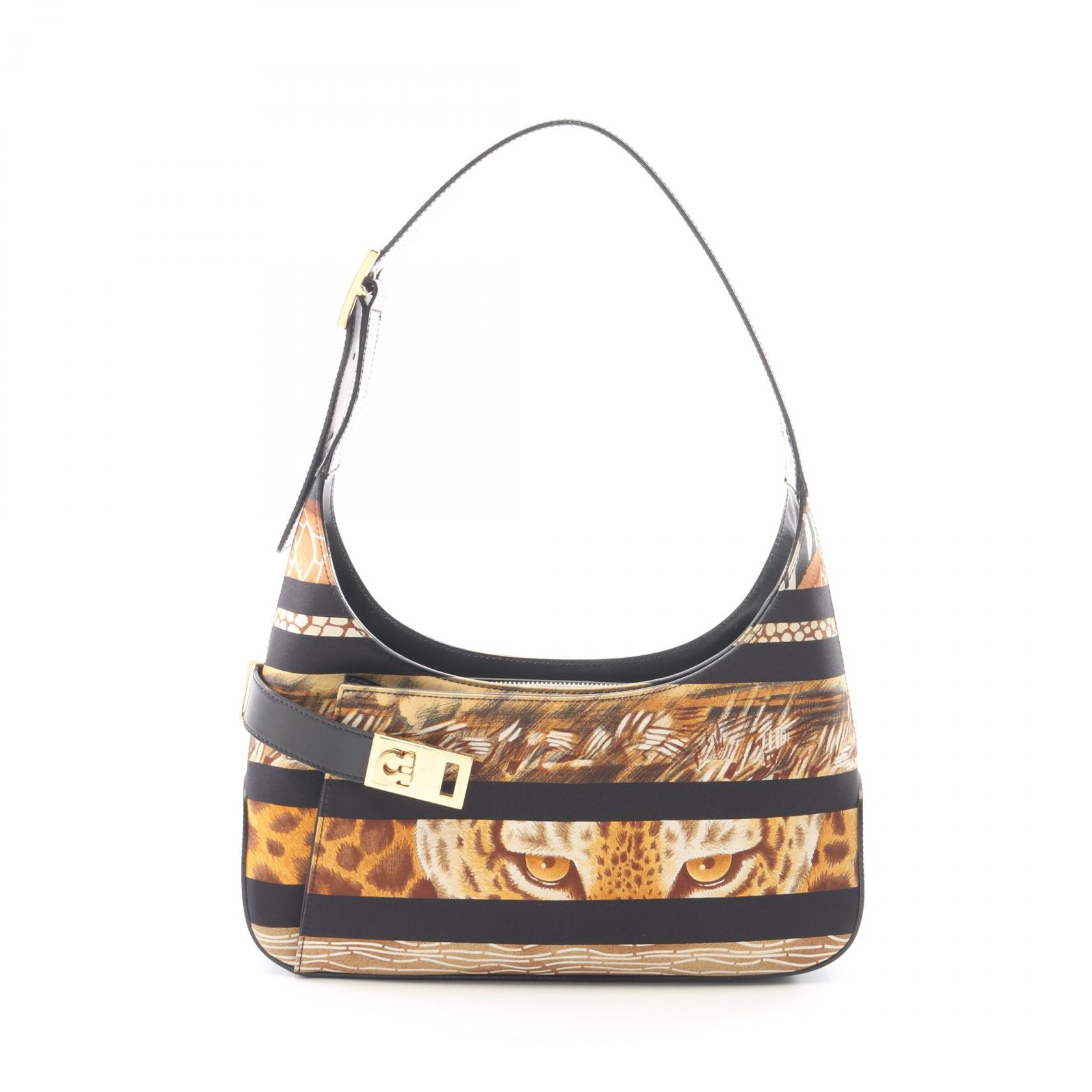 ≪10%OFFクーポン 7/19 20時~7/26 9:59≫サルヴァトーレフェラガモ Salvatore Ferragamo ガンチーニ アニマル ショルダーバッグ バッグ キャンバス レザー レディース ブラウン系 / ブラック系 【中古】|Mike Museum