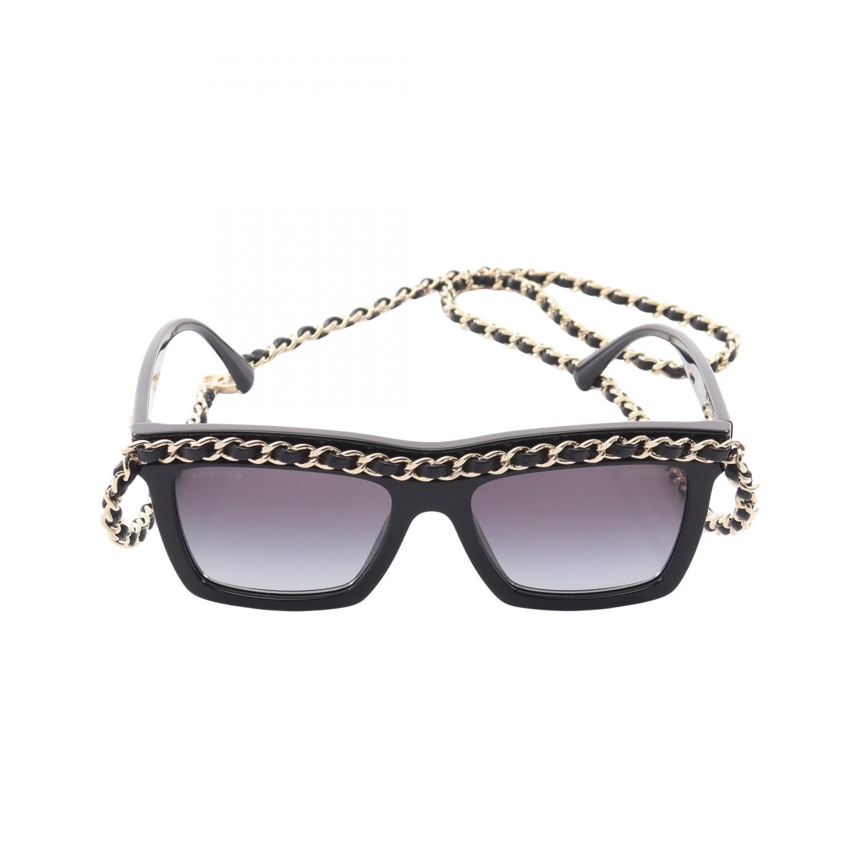 ≪10%OFFクーポン 7/19 20時～7/26 9:59≫シャネル CHANEL ココマーク チェーン付き サングラス 衣料品 レザー プラスチック / GP レディース ブラック系 / ゴールド系 71627A 【中古】｜Mike Museum 110,500円