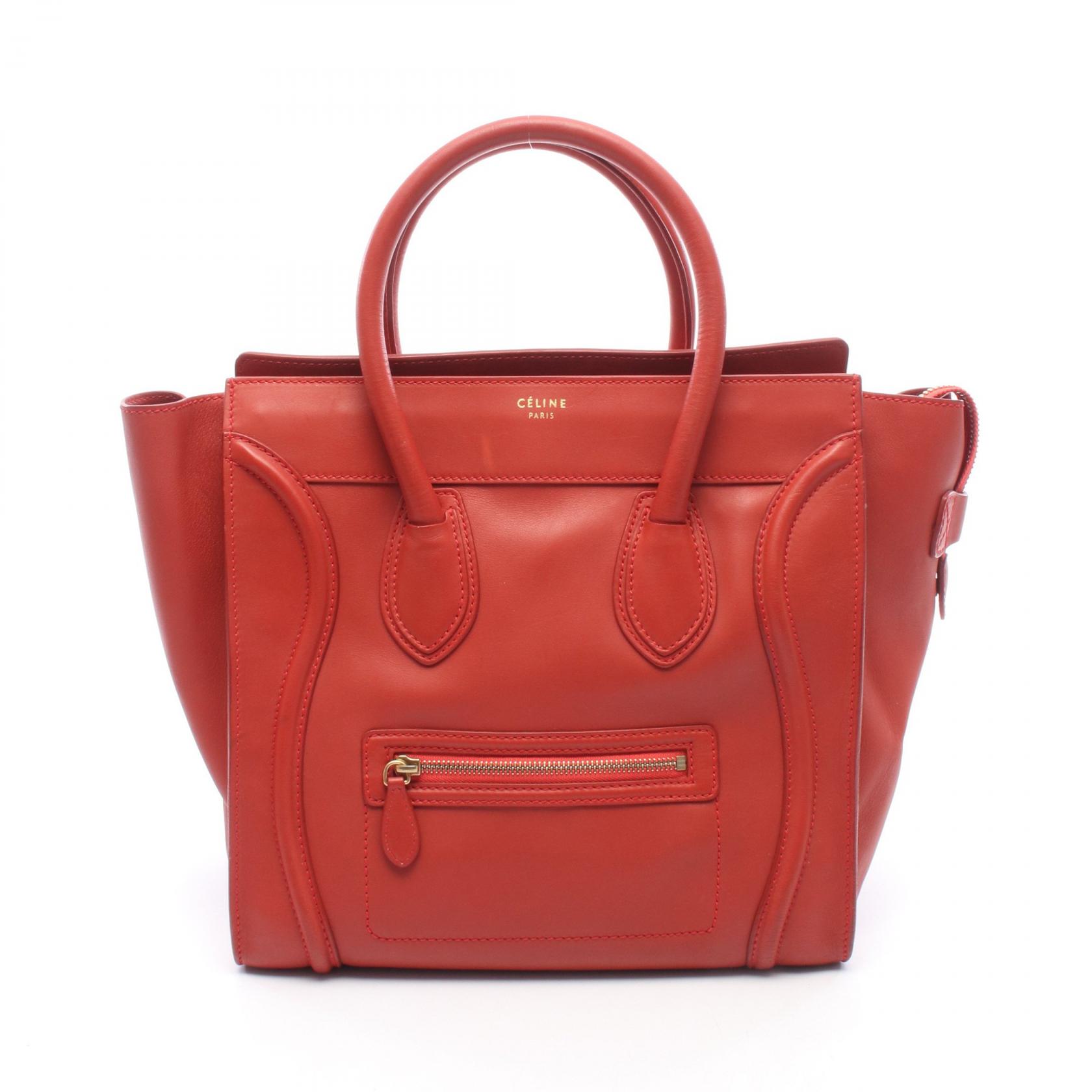 ≪10%OFFクーポン 7/19 20時~7/26 9:59≫セリーヌ CELINE ラゲージ ミニショッパー ハンドバッグ バッグ レザー レディース レッド系 【中古】|Mike Museum