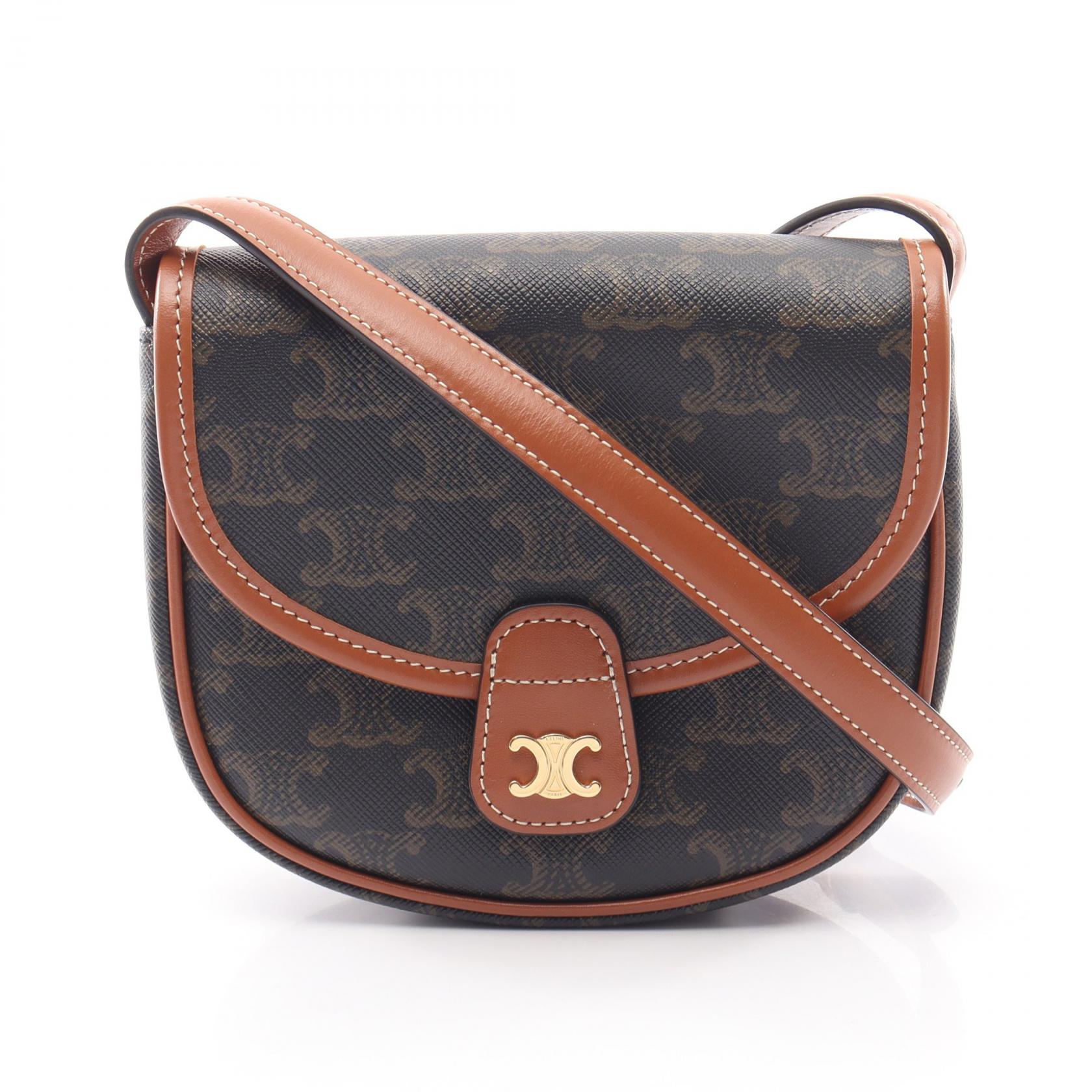 ≪10%OFFクーポン 7/19 20時~7/26 9:59≫セリーヌ CELINE トリオンフ ミニブザス ショルダーバッグ バッグ PVCコーティングキャンバス レザー レディース ブラウン系 / ブラック系 196702BZJ.04LU 【中古】|Mike Museum
