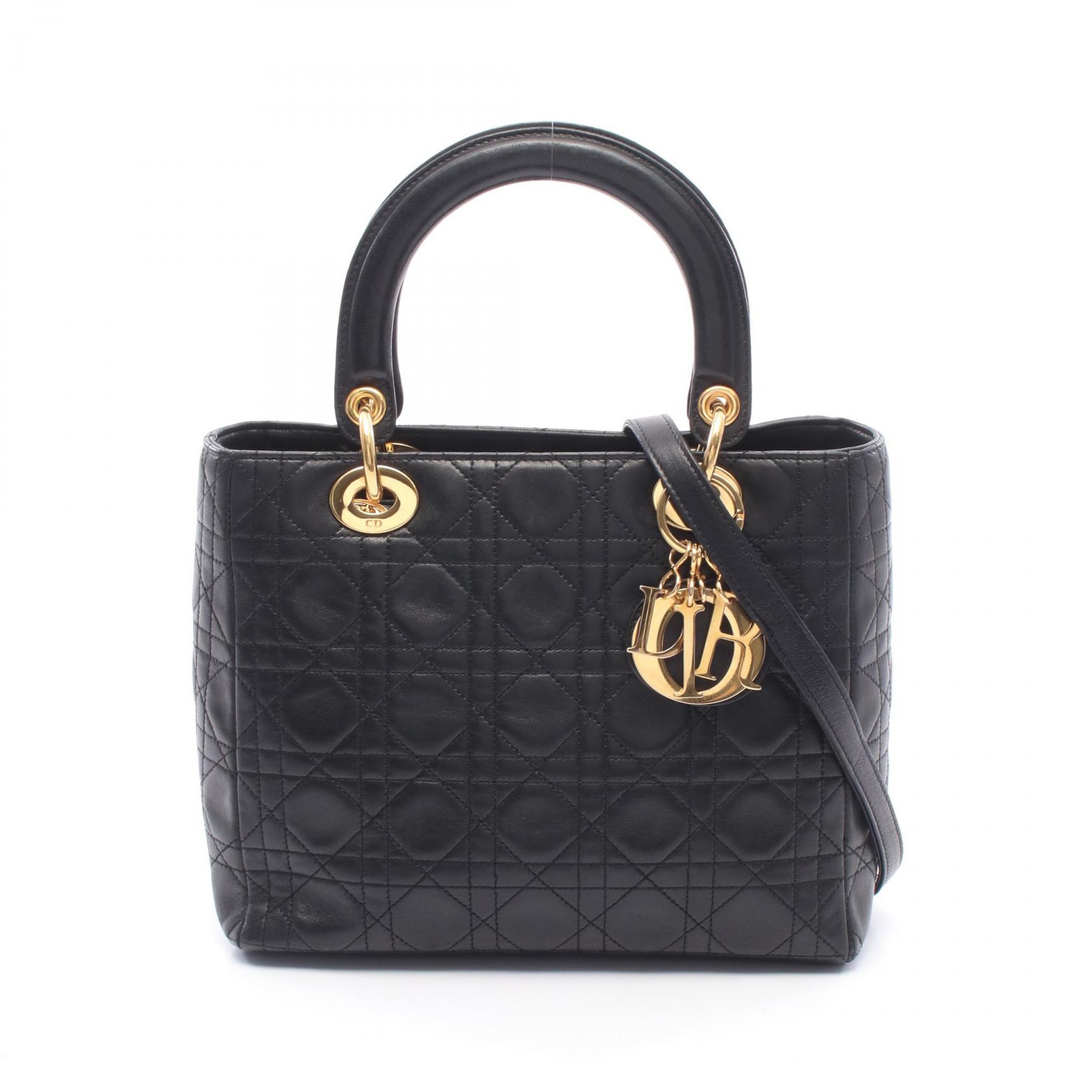 ≪10%OFFクーポン 7/19 20時~7/26 9:59≫ディオール Dior LADY DIOR レディディオール 2WAY ハンドバッグ バッグ レザー レディース ブラック系 M0565ONGE_M900 【中古】|Mike Museum