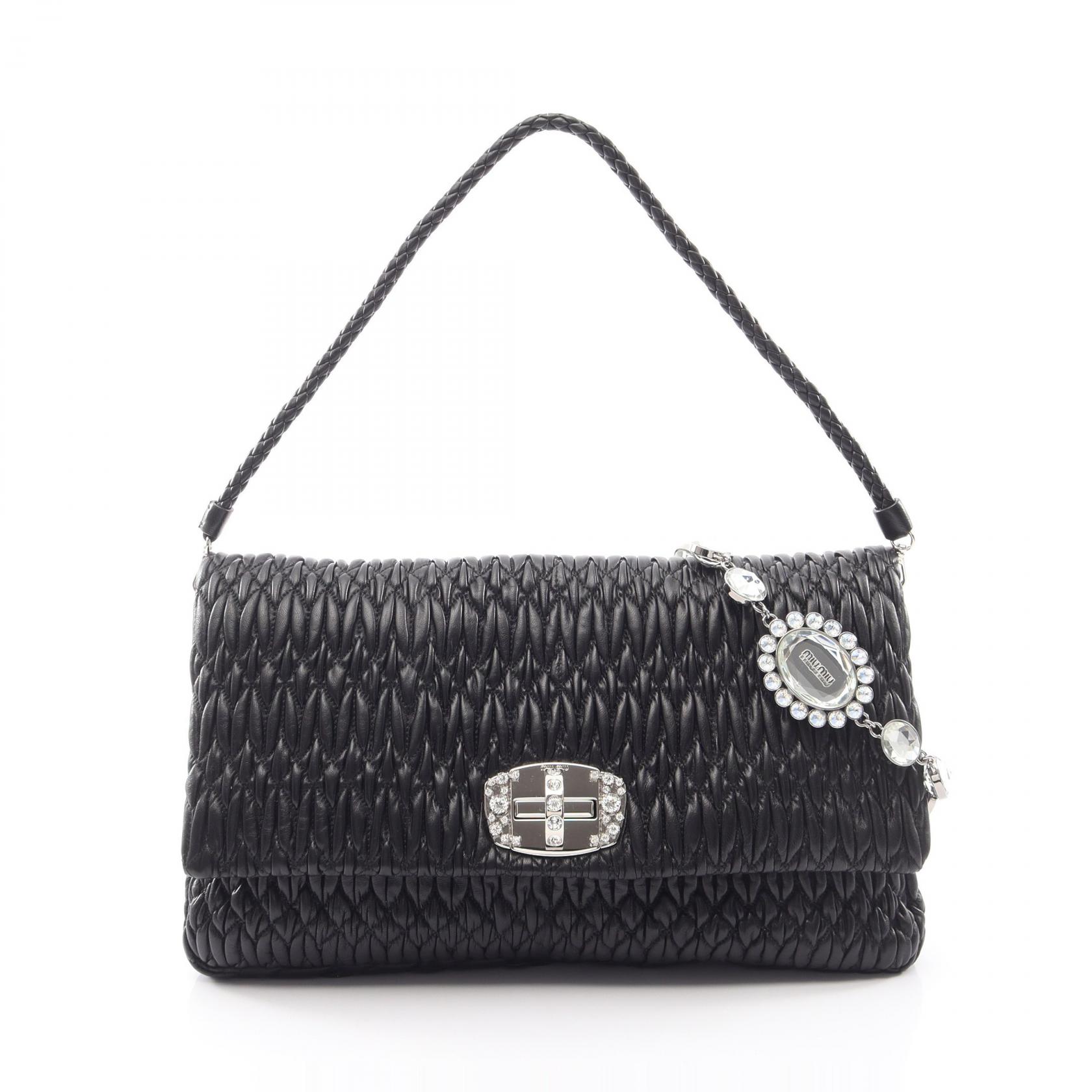 ≪10%OFFクーポン 7/19 20時~7/26 9:59≫ミュウ ミュウ Miu Miu NAPPA CRYSTAL マテラッセ 2WAY ショルダーバッグ バッグ レザー レディース ブラック系 【中古】|Mike Museum