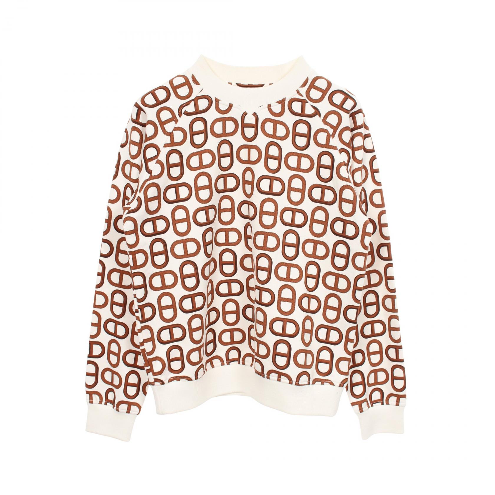 ≪10%OFFクーポン 7/19 20時~7/26 9:59≫エルメス HERMES CHAINE D'ANCRE シェーヌダンクル スウェット 衣料品 トップス コットン レディース ホワイト系 / ブラウン系 【中古】|Mike Museum