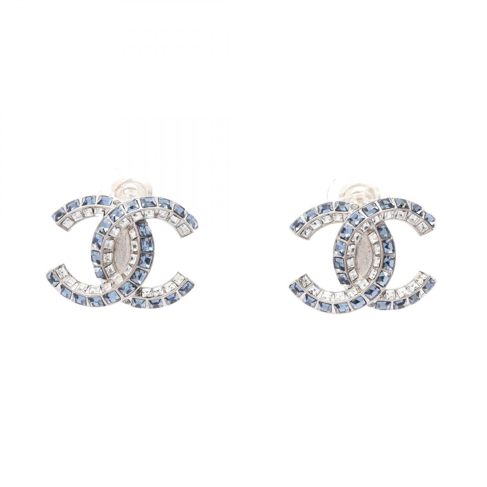 ≪10%OFFクーポン 7/19 20時~7/26 9:59≫シャネル CHANEL ココマーク イヤリング ジュエリー ステンレススチール ラインストーン レディース シルバー系 / クリア系 / ブルー系 F19P 【中古】|Mike Museum