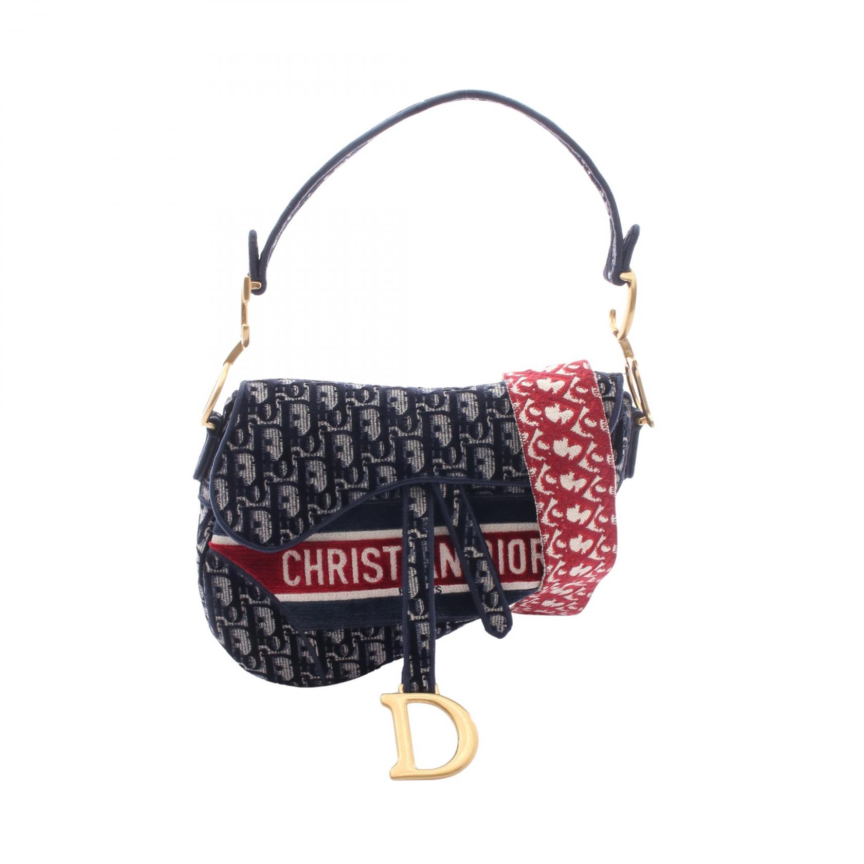 ディオール Dior SADDLE サドル オブリーク 2WAY ハンドバッグ バッグ ファブリック レディース ネイビー系 / ベージュ系 / ボルドー系 【中古】｜Mike Museum