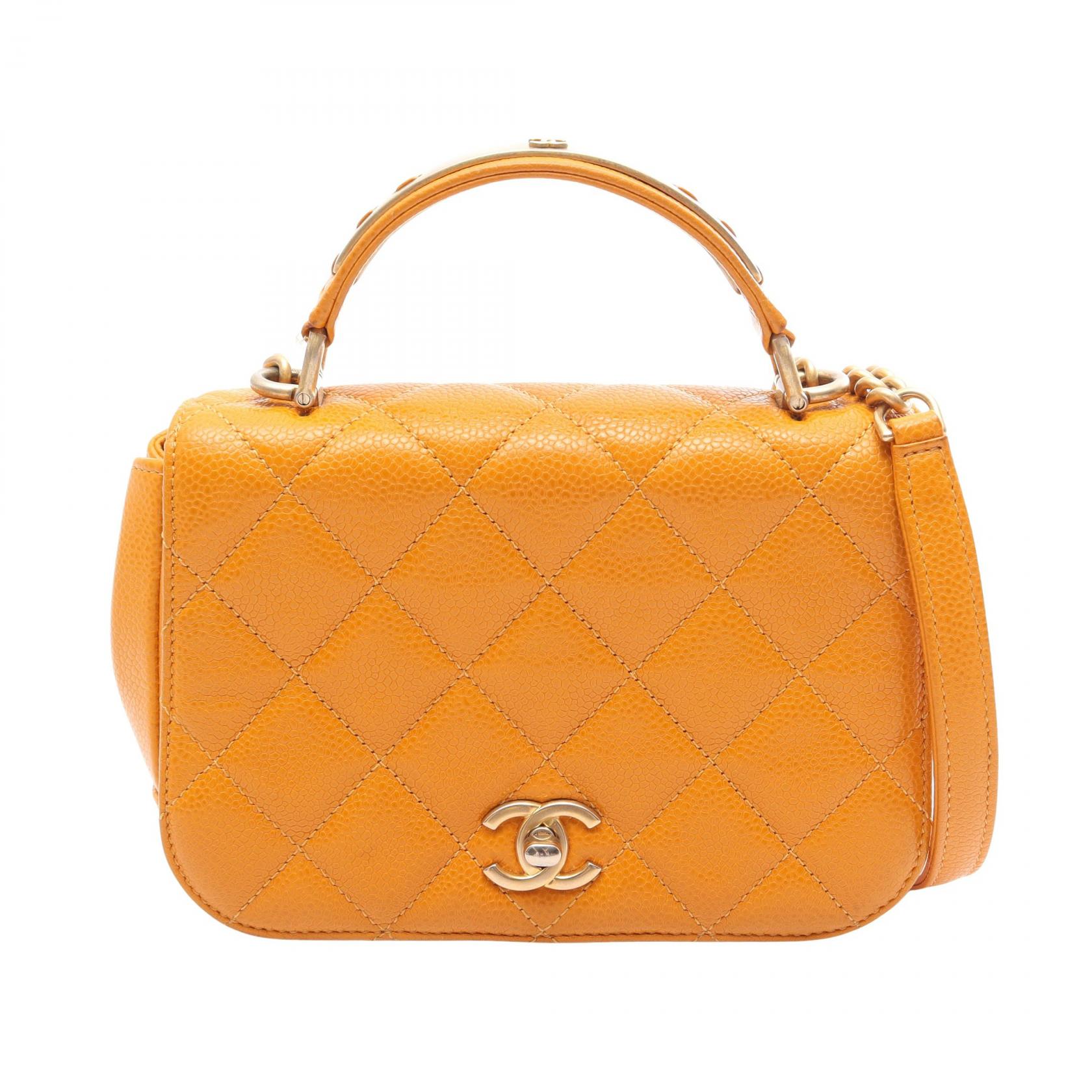 シャネル CHANEL マトラッセ トップハンドル 2WAY ショルダーバッグ バッグ キャビアスキン(グレインドカーフ) レディース オレンジ系 【中古】｜Mike Museum