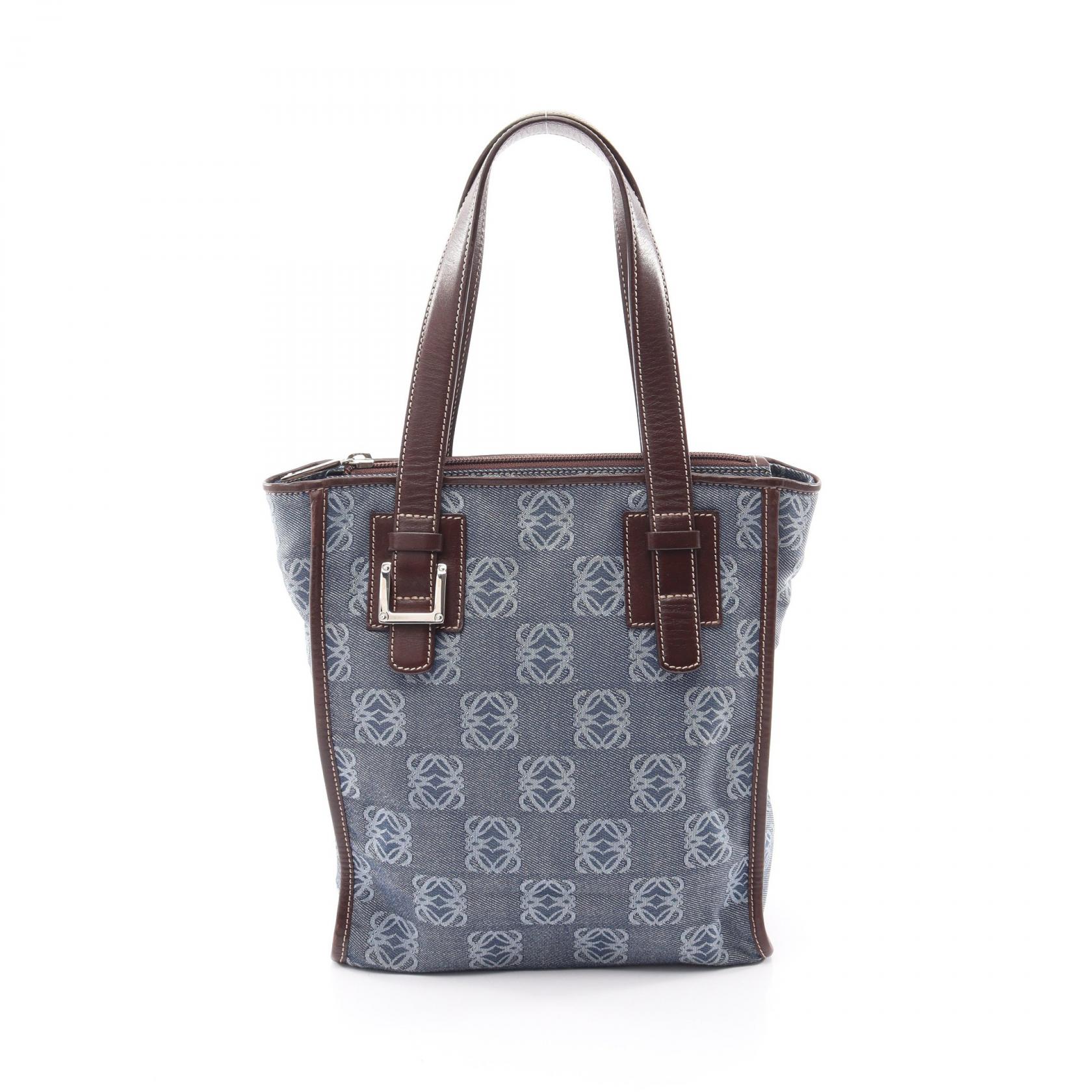≪10%OFFクーポン 7/19 20時~7/26 9:59≫ロエベ LOEWE リピート アナグラム トートバッグ バッグ キャンバス レザー レディース ネイビー系 / ブラウン系 【中古】|Mike Museum