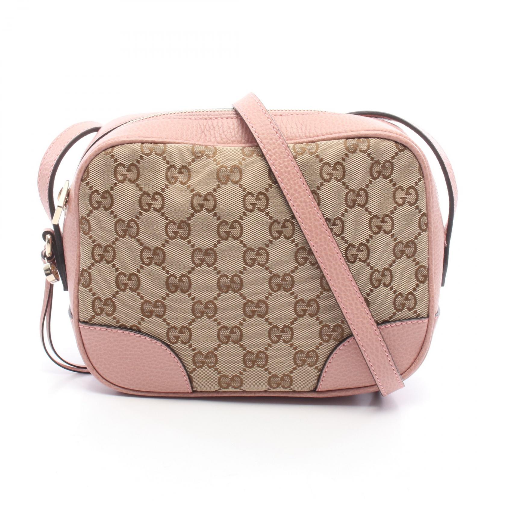 ≪10%OFFクーポン 7/19 20時～7/26 9:59≫グッチ GUCCI ブリー GGキャンバス ショルダーバッグ バッグ キャンバス レザー レディース ベージュ系 / ブラウン系 / ピンク系 449413 【中古】｜Mike Museum