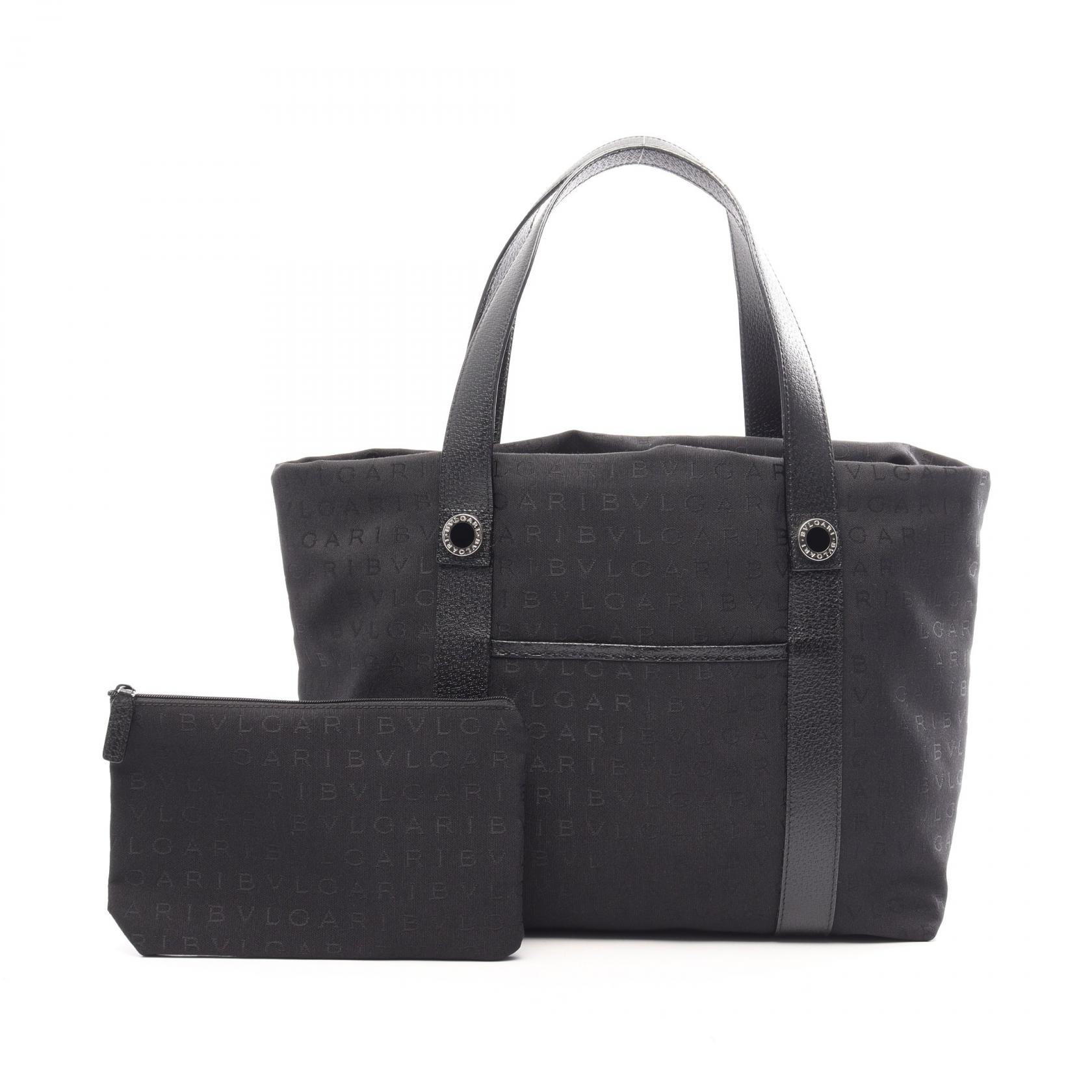≪10%OFFクーポン 7/19 20時~7/26 9:59≫ブルガリ BVLGARI ロゴマニア トートバッグ バッグ キャンバス レザー レディース ブラック系 【中古】|Mike Museum