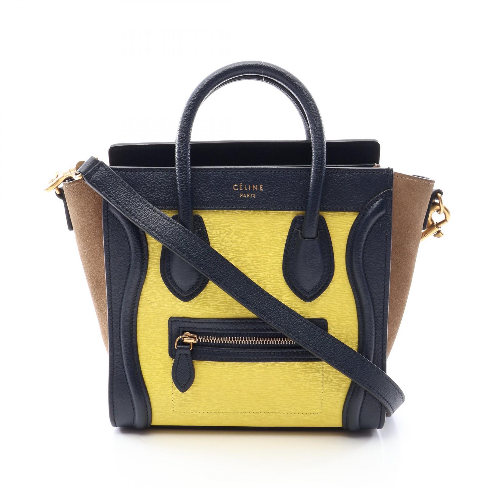 ≪10%OFFクーポン 7/19 20時~7/26 9:59≫セリーヌ CELINE ラゲージ ナノショッパー 2WAY ハンドバッグ バッグ レザー レディース イエロー系 / ネイビー系 / グレー系 【中古】|Mike Museum