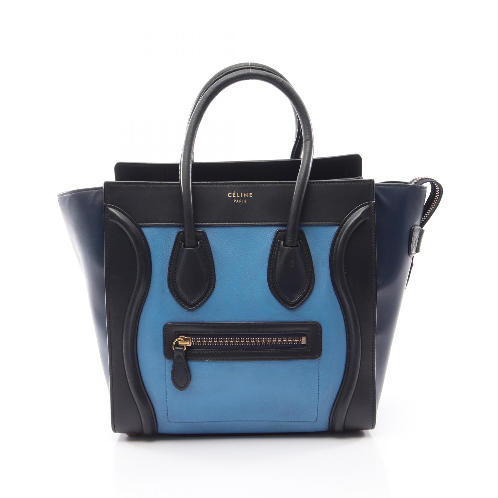 【P5倍&times;5%クーポン｜7/29 20時～8/2 23:59】セリーヌ CELINE ラゲージ マイクロショッパー トートバッグ バッグ レザー レディース ブラック系 / ネイビー系 / ブルー系 【中古】｜Mike Museum