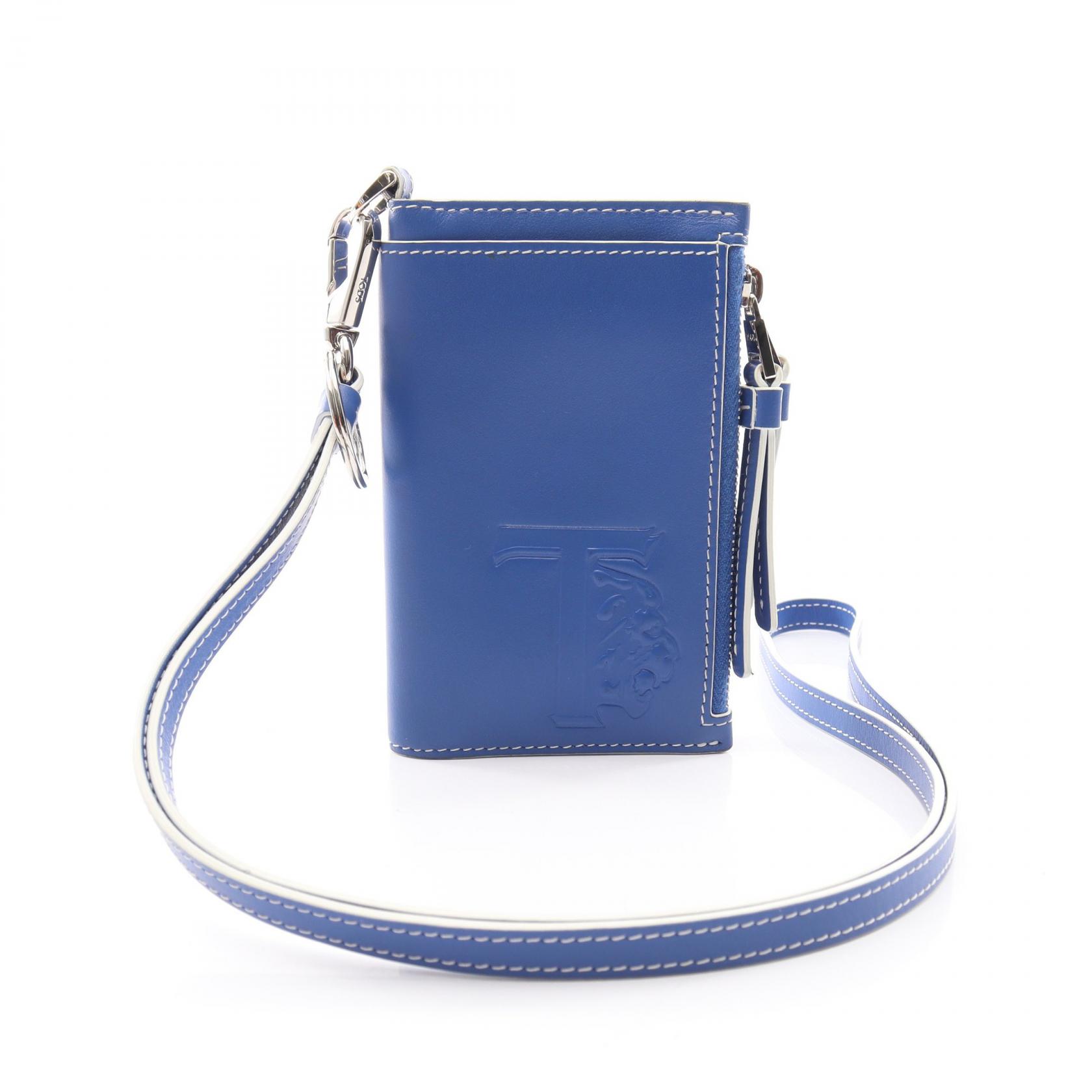 ≪10%OFFクーポン 7/19 20時~7/26 9:59≫トッズ TOD'S エンボスロゴ ライオン 二つ折り財布 財布 レザー レディース ブルー系 【中古】|Mike Museum
