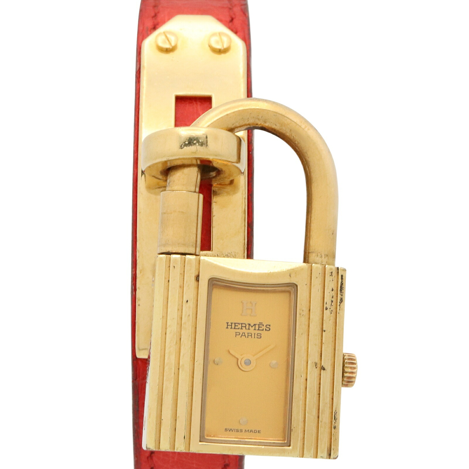 ≪10%OFFクーポン 7/19 20時～7/26 9:59≫エルメス HERMES ケリーウォッチ 腕時計 時計 GP（ゴールドメッキ） レザーベルト レディース ゴールド系 シャンパン KE1.201 【中古】｜Mike Museum