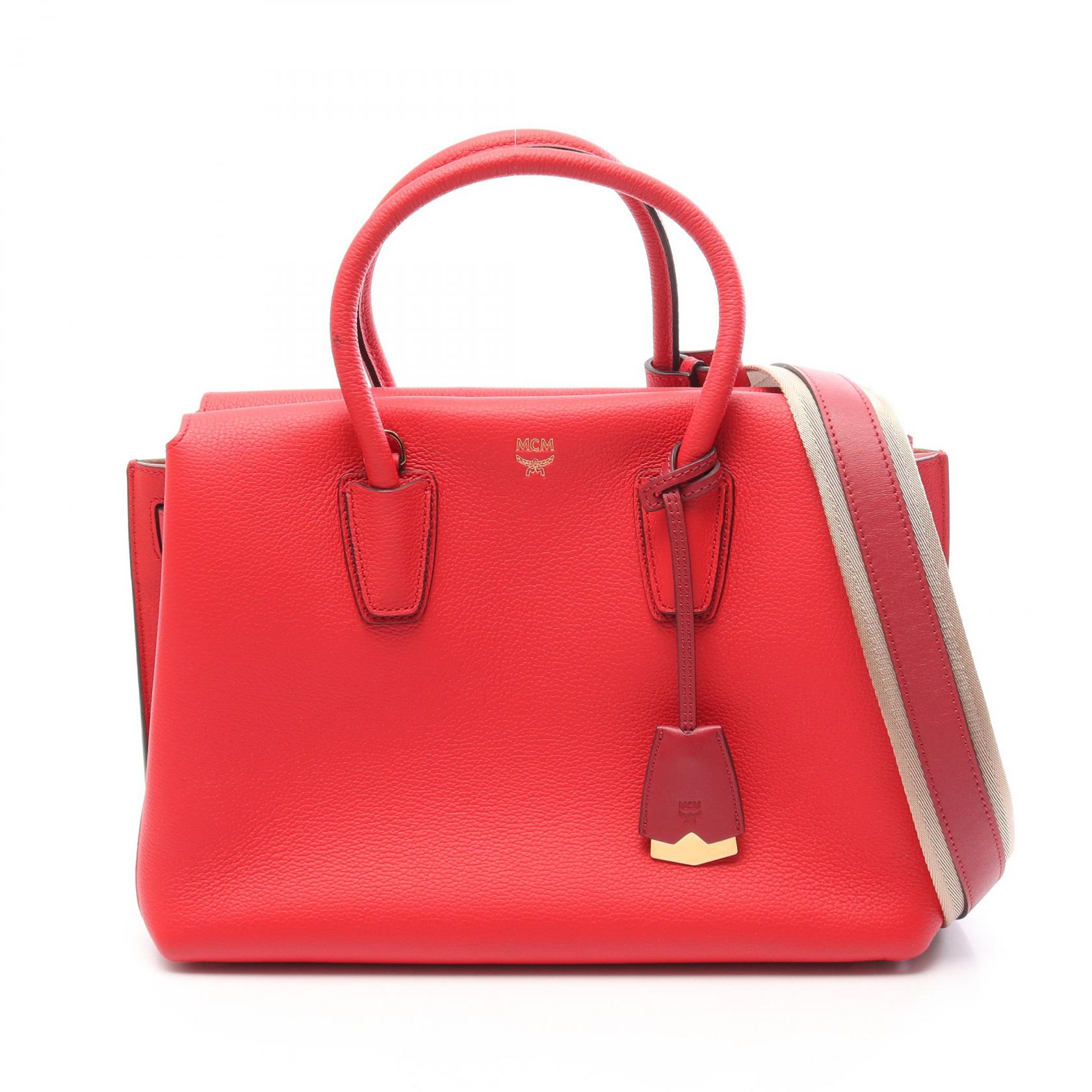≪10%OFFクーポン 7/19 20時~7/26 9:59≫エム・シー・エム MCM MILLA ミラ 2WAY ハンドバッグ バッグ レザー レディース レッド系 【中古】|Mike Museum