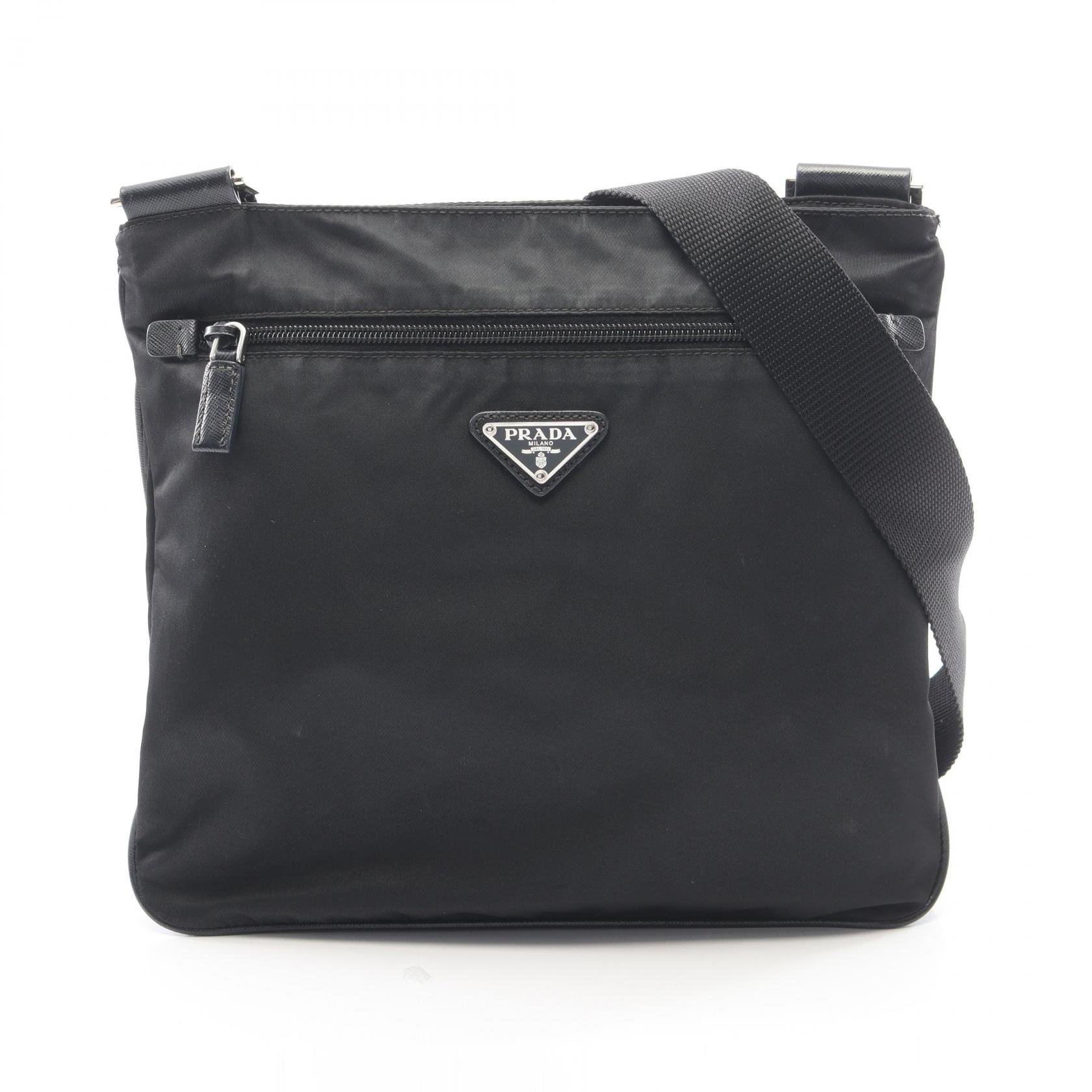 ≪10%OFFクーポン 7/19 20時～7/26 9:59≫プラダ PRADA TESSUTO + SAFFIANO ショルダーバッグ バッグ ナイロン サフィアーノレザー レディース ブラック系 VA0563 【中古】｜Mike Museum