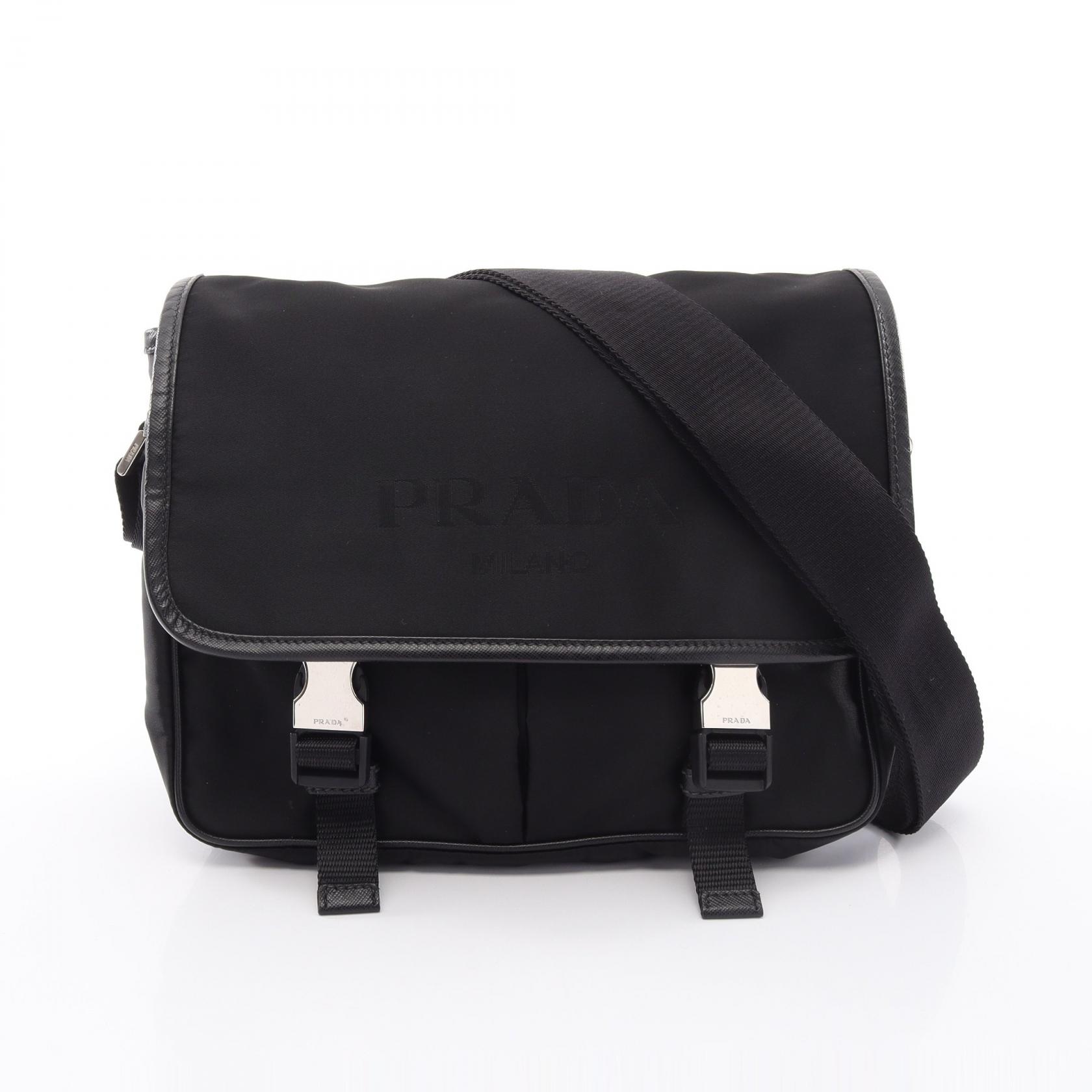 ≪10%OFFクーポン 7/19 20時~7/26 9:59≫プラダ PRADA TESSUTO + SAFFI ショルダーバッグ ショルダーバッグ バッグ ナイロン サフィアーノレザー レディース ブラック系 【中古】|Mike Museum