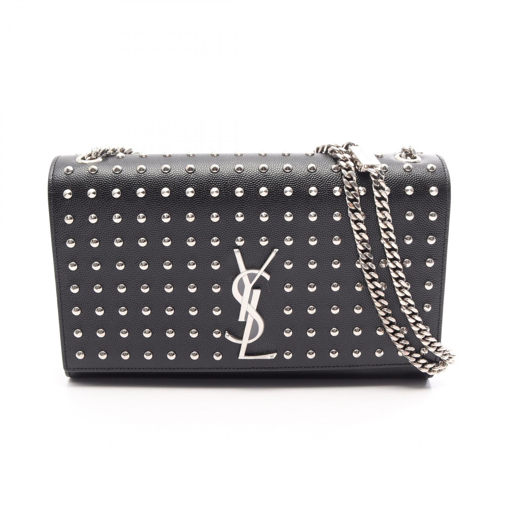 ≪10%OFFクーポン 7/19 20時~7/26 9:59≫サンローランパリ SAINT LAURENT PARIS ケイト ミディアム スタッズ ショルダーバッグ バッグ レザー レディース ブラック系 【中古】|Mike Museum