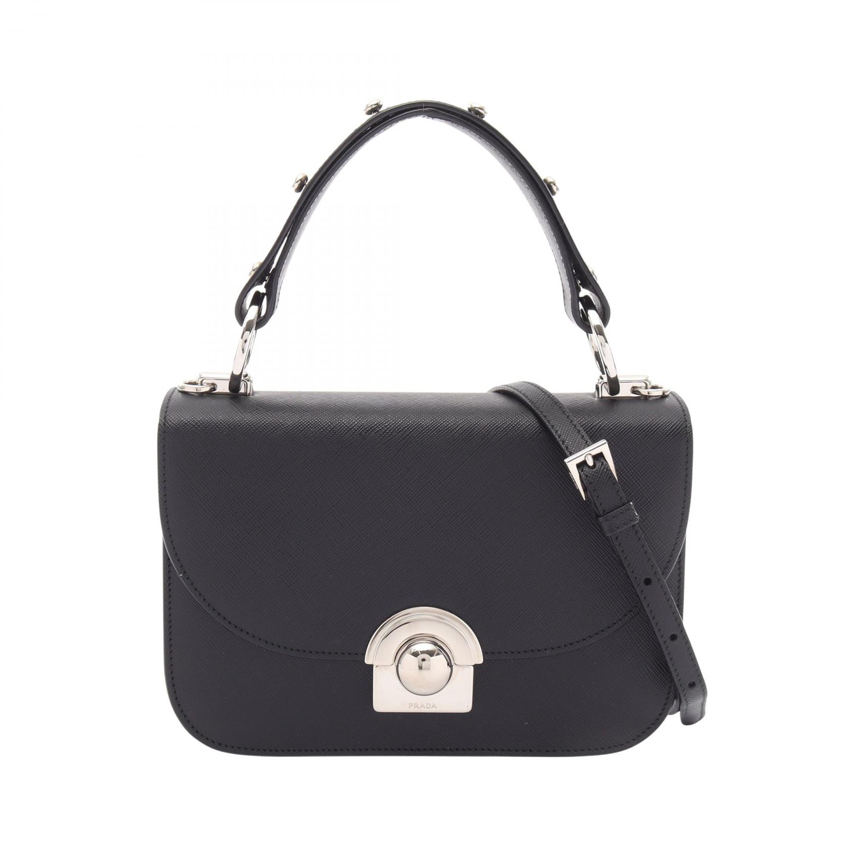 ≪10%OFFクーポン 7/19 20時~7/26 9:59≫プラダ PRADA SAFFIANO LUX 2WAY ハンドバッグ バッグ サフィアーノレザー レディース ブラック系 【中古】|Mike Museum