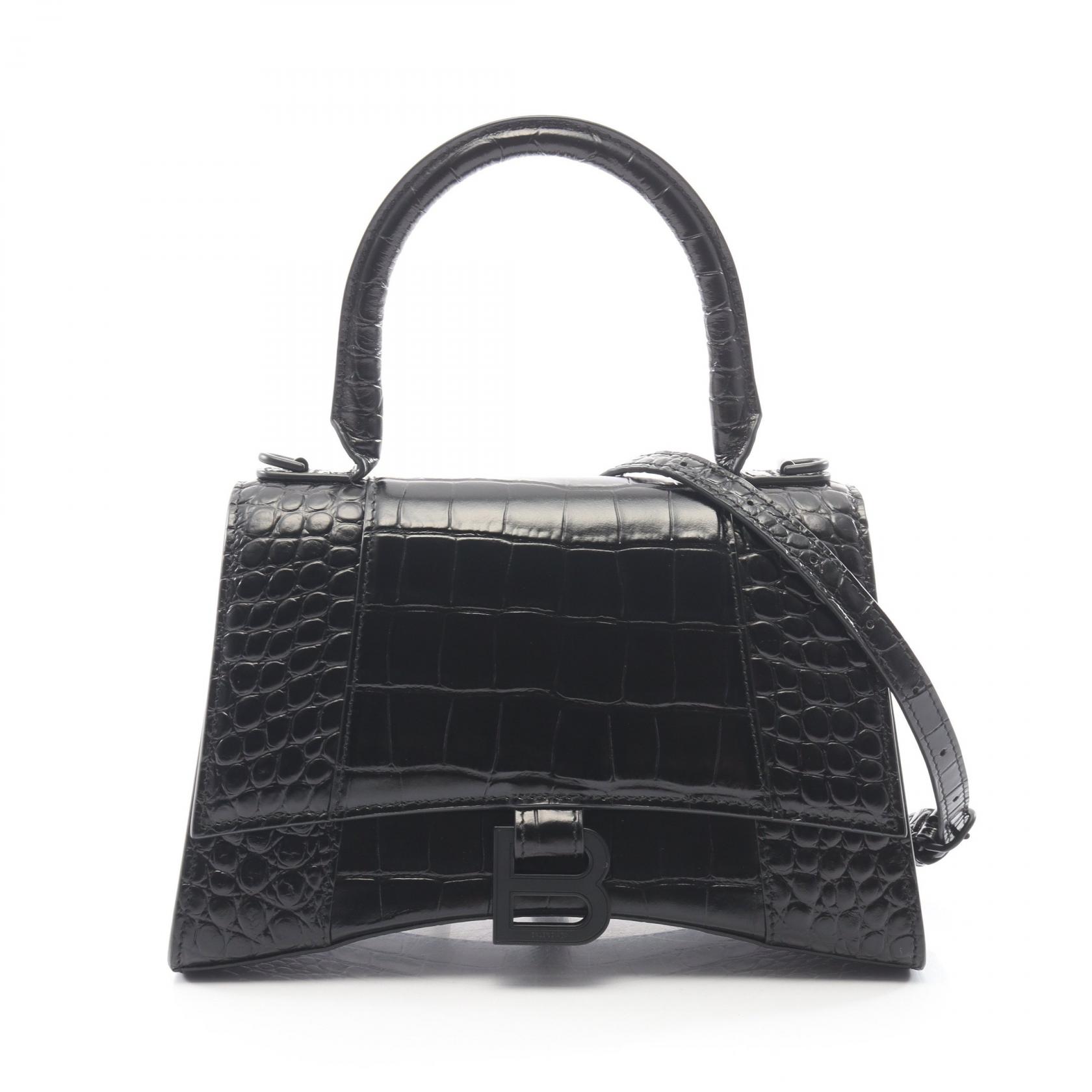 バレンシアガ BALENCIAGA アワーグラス スモール クロコ型押し 2WAY ハンドバッグ バッグ レザー レディース ブラック系 【中古】｜Mike Museum 109,450円