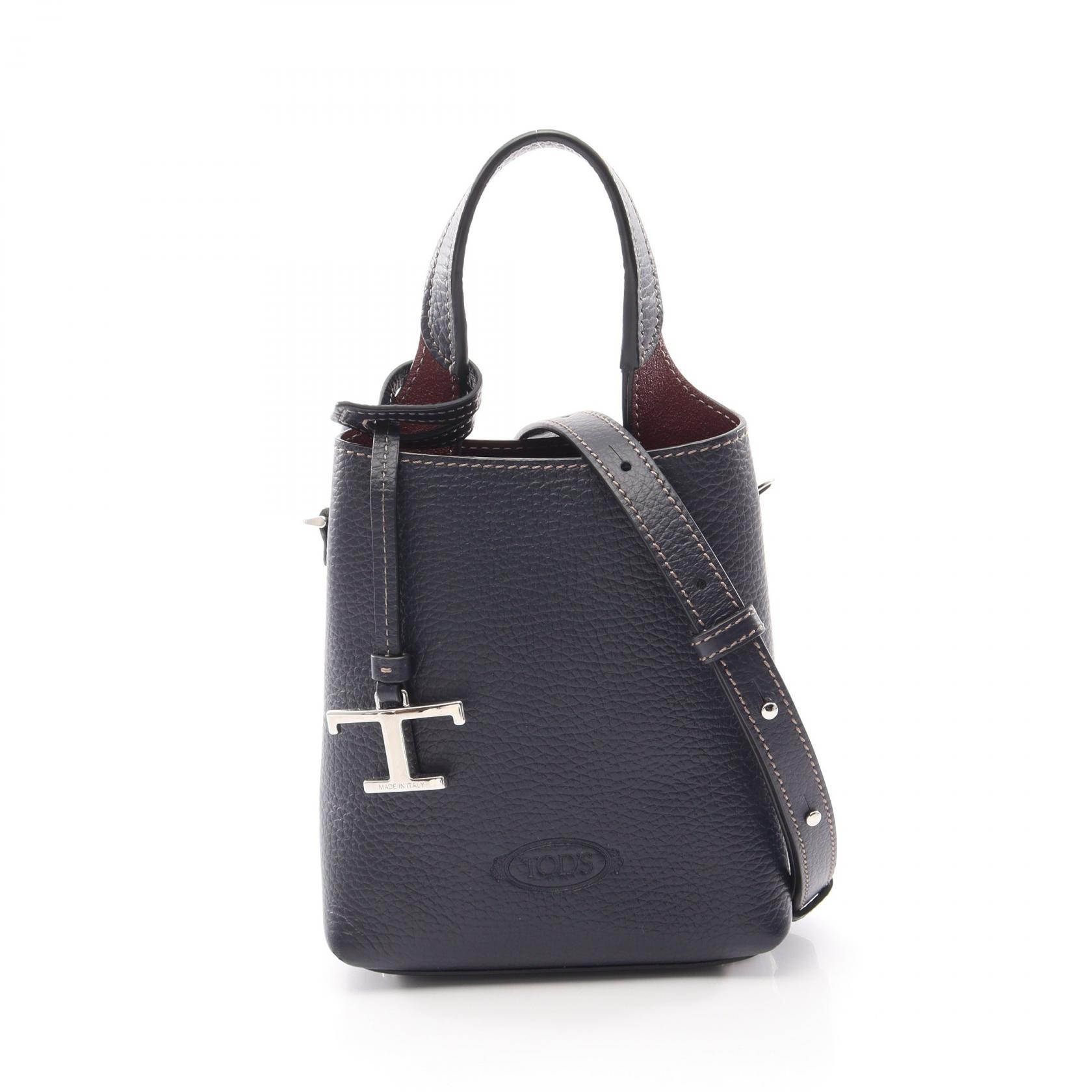 ≪10%OFFクーポン 7/19 20時~7/26 9:59≫トッズ TOD'S Tタイムレス 2WAY ハンドバッグ バッグ レザー レディース ネイビー系 / ボルドー系 【中古】|Mike Museum