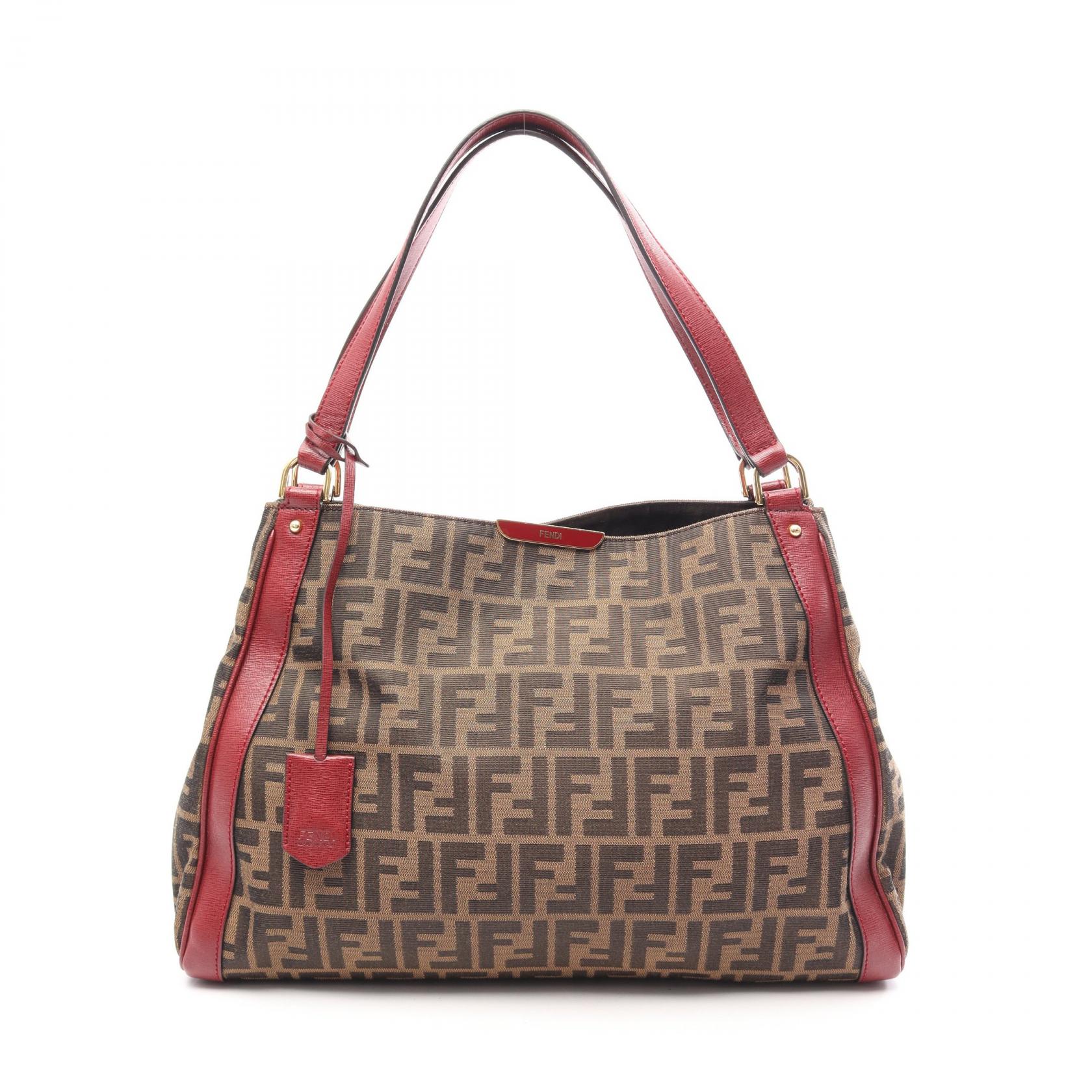 ≪10%OFFクーポン 7/19 20時~7/26 9:59≫フェンディ FENDI ズッカ トートバッグ バッグ キャンバス レザー レディース ブラウン系 / ボルドー系 8BR717 Z23 【中古】|Mike Museum