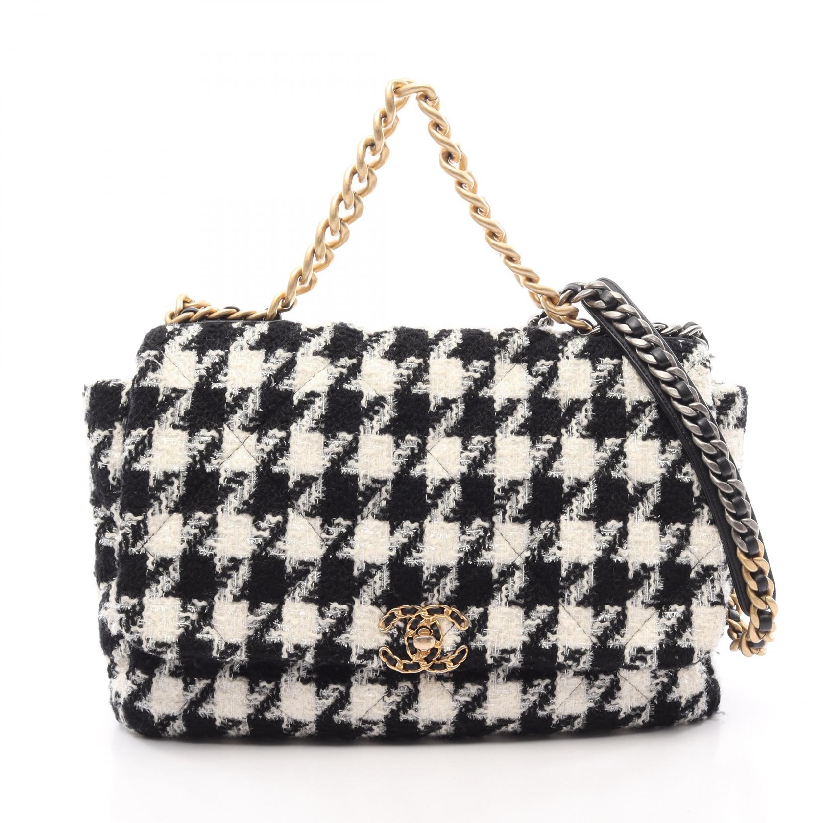≪10%OFFクーポン 7/19 20時～7/26 9:59≫シャネル CHANEL 19 ディズヌフ マキシ コンビ金具 千鳥格子 2WAY ショルダーバッグ バッグ ファブリック レザー レディース ブラック系 / ホワイト系 AS1162 【中古】｜Mike Museum