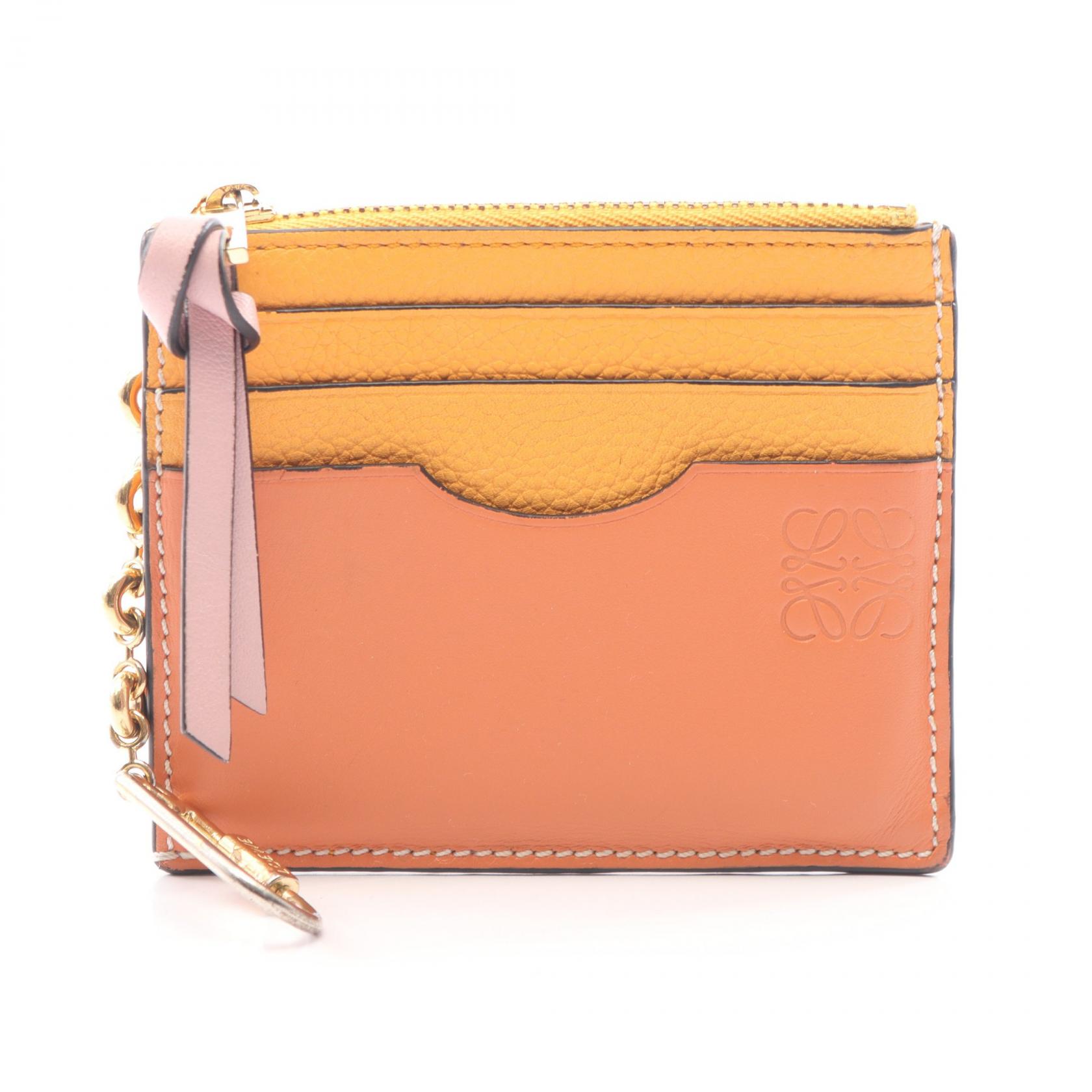 ≪10%OFFクーポン 7/19 20時～7/26 9:59≫ロエベ LOEWE アナグラム スクエア コインカード ホルダー キーリング付き コインケース 財布 レザー レディース ブラウン系 / オレンジ系 / ピンク系 C821SQLX03 【中古】｜Mike Museum