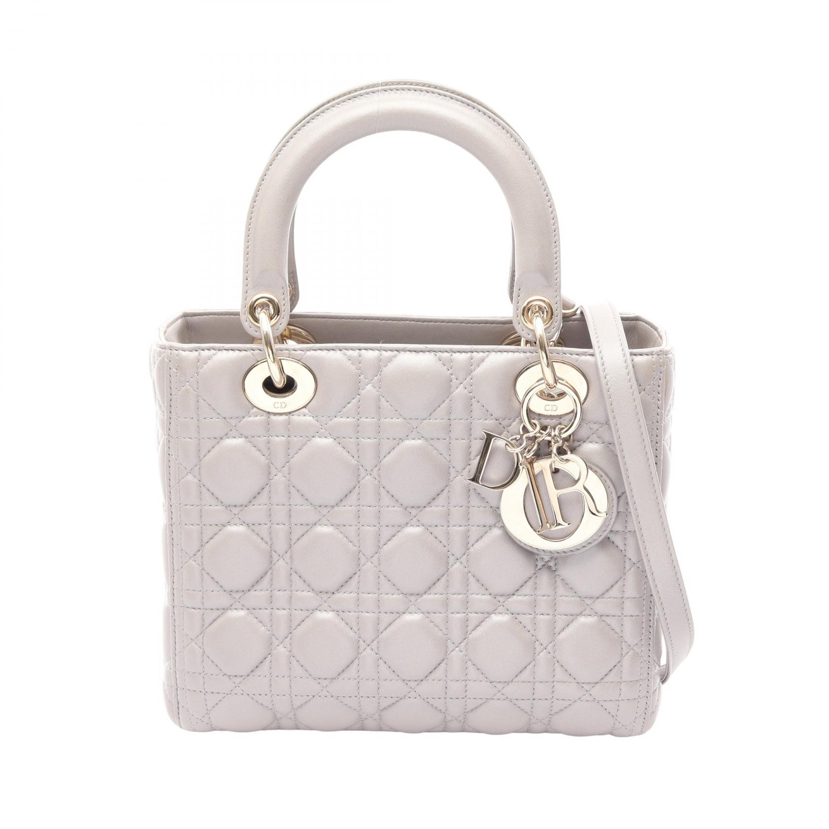 ディオール Dior LADY DIOR レディディオール カナージュ 2WAY ハンドバッグ バッグ レザー レディース グレー系 【中古】|Mike Museum