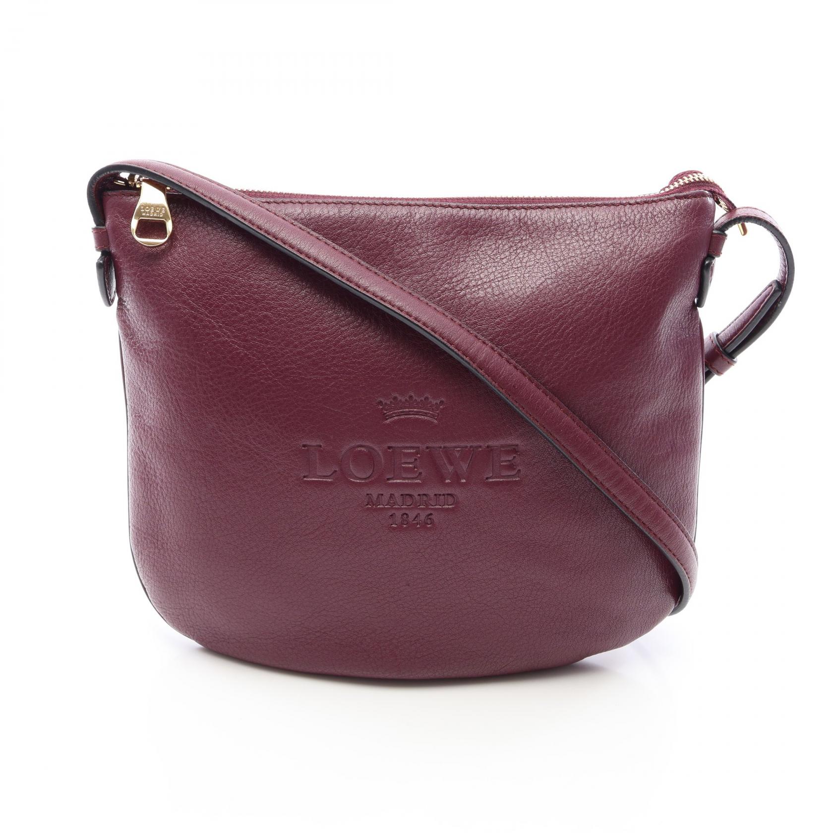 ≪10%OFFクーポン 7/19 20時~7/26 9:59≫ロエベ LOEWE ヘリテージ ショルダーバッグ バッグ レザー レディース ボルドー系 【中古】|Mike Museum