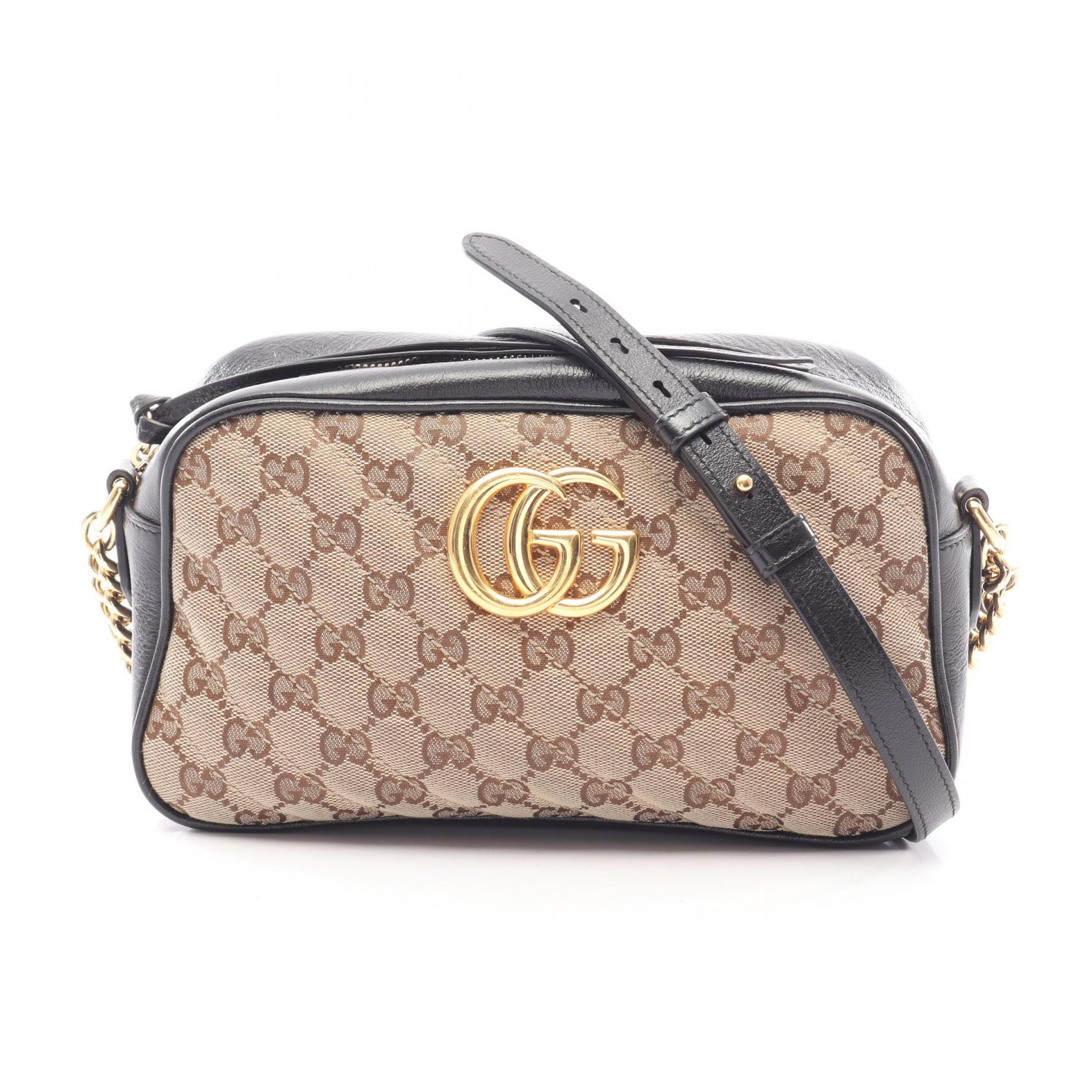 ≪10%OFFクーポン 7/19 20時~7/26 9:59≫グッチ GUCCI GGマーモント ショルダーバッグ バッグ キャンバス レザー レディース ベージュ系 / ブラウン系 / ブラック系 447632 【中古】|Mike Museum