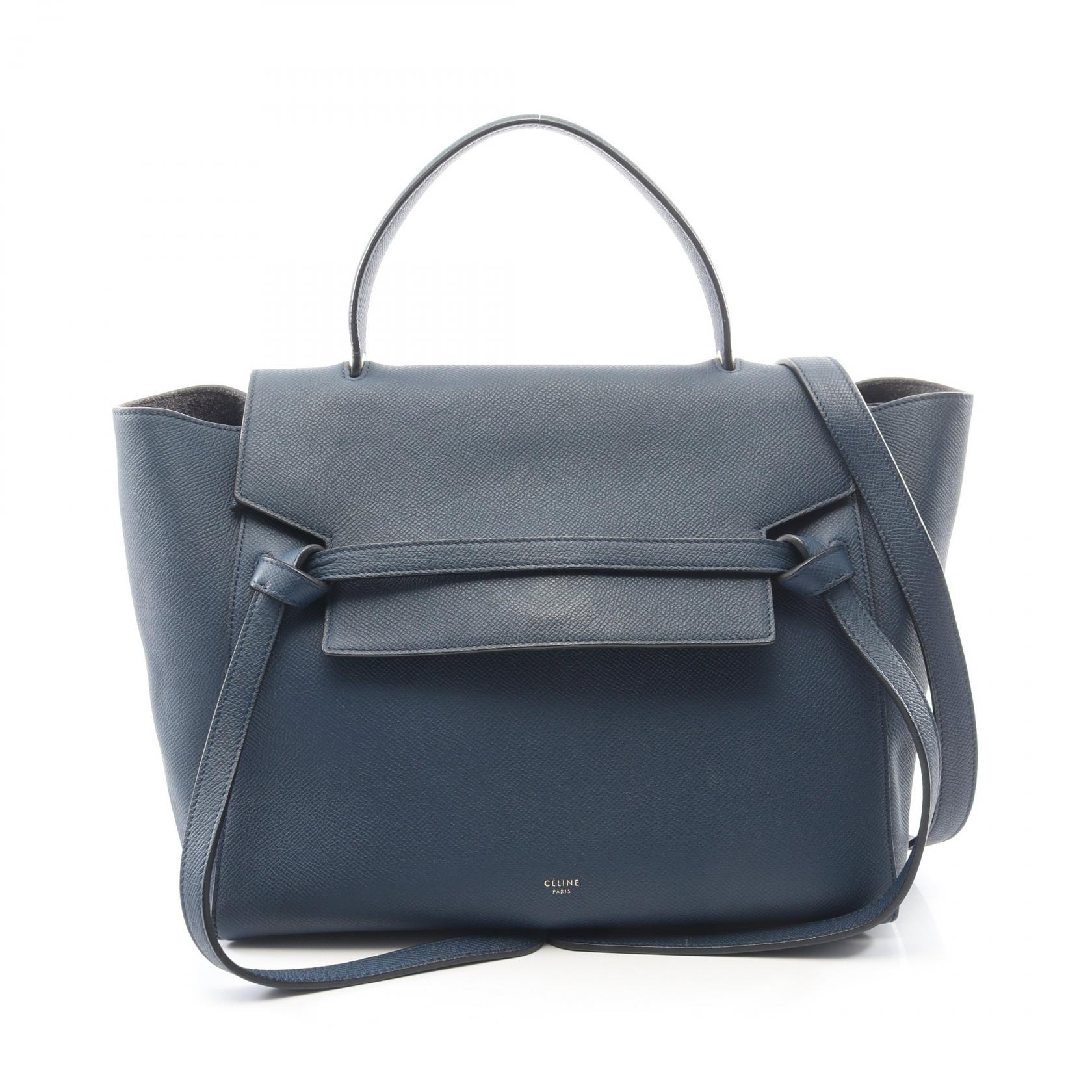≪10%OFFクーポン 7/19 20時~7/26 9:59≫セリーヌ CELINE BELT BAG MINI ベルトバッグ ミニ 2WAY ハンドバッグ バッグ レザー レディース ネイビー系 【中古】|Mike Museum
