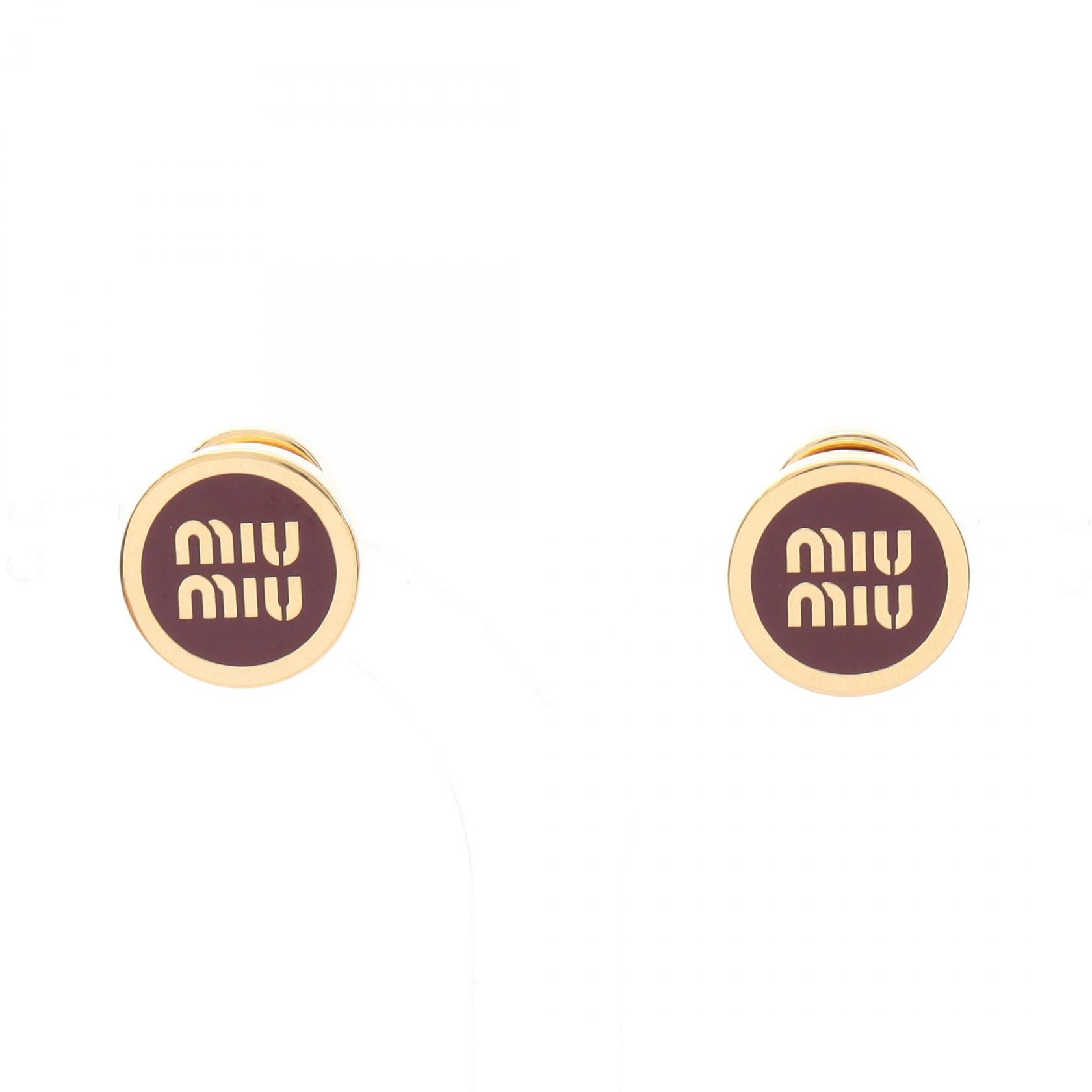 ≪10%OFFクーポン 7/19 20時~7/26 9:59≫ミュウ ミュウ Miu Miu ロゴ ラウンド ピアス ジュエリー GP(ゴールドメッキ) レディース ゴールド系 / ボルドー系 【中古】|Mike Museum