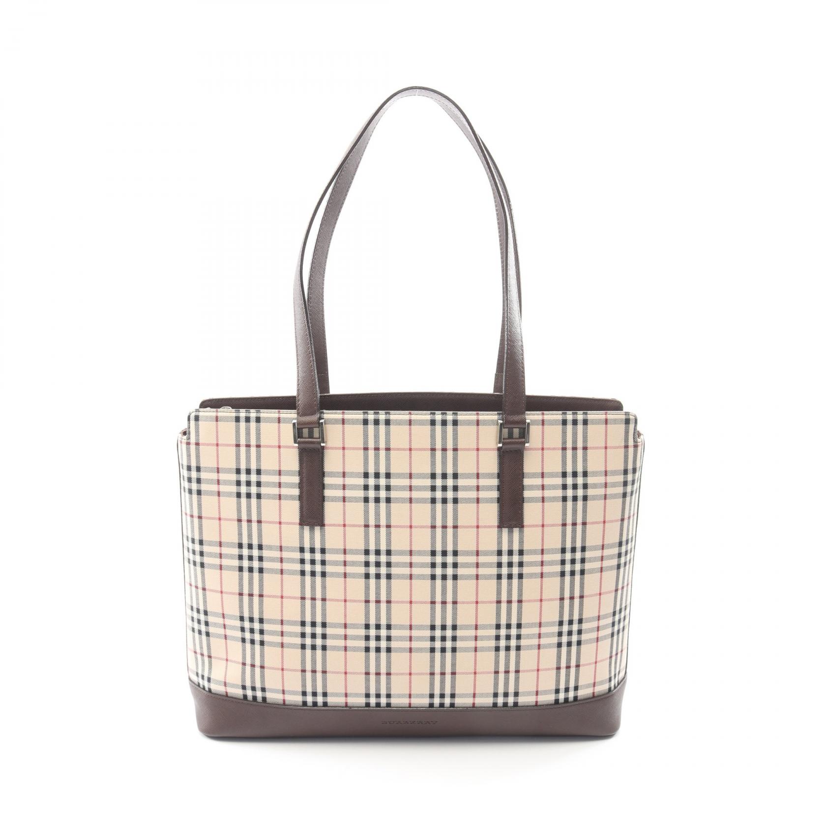 ≪10%OFFクーポン 7/19 20時～7/26 9:59≫バーバリー BURBERRY ノバチェック トートバッグ バッグ キャンバス レザー レディース ベージュ系 / ブラウン系 / マルチカラー 【中古】｜Mike Museum