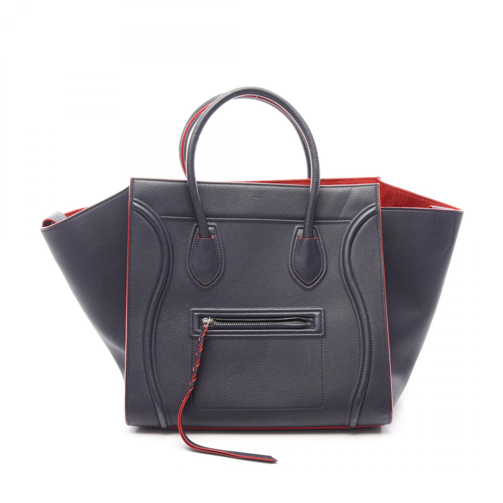 ≪10%OFFクーポン 7/19 20時~7/26 9:59≫セリーヌ CELINE ラゲージ ファントム トートバッグ バッグ レザー レディース ネイビー系 / レッド系 【中古】|Mike Museum