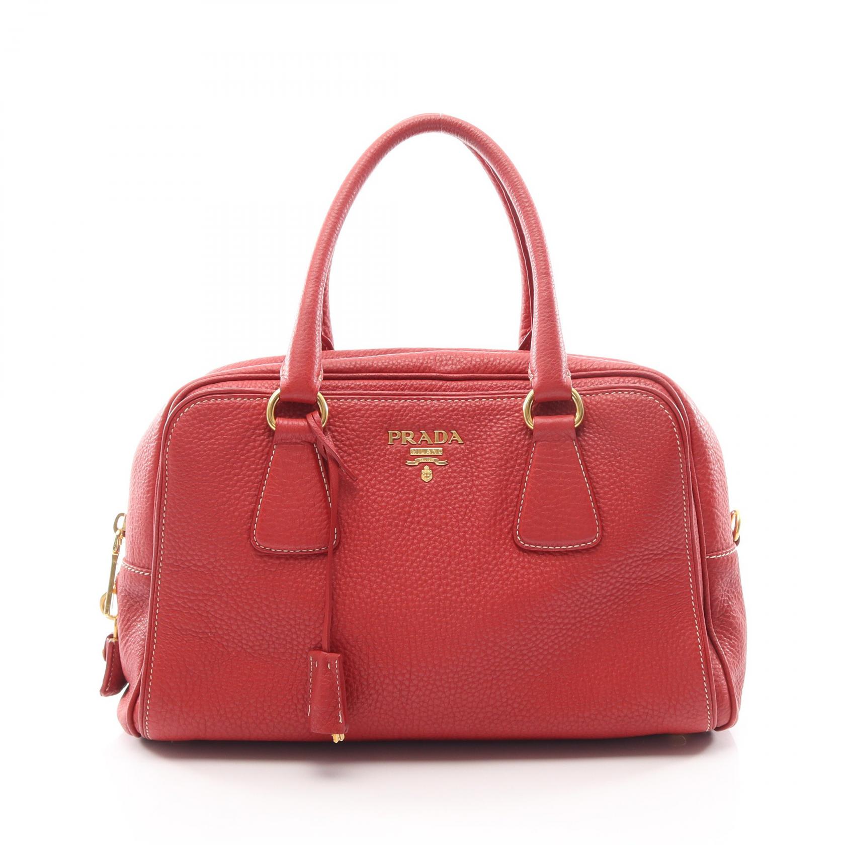 ≪10%OFFクーポン 7/19 20時~7/26 9:59≫プラダ PRADA ロゴ ハンドバッグ バッグ レザー レディース レッド系 【中古】|Mike Museum
