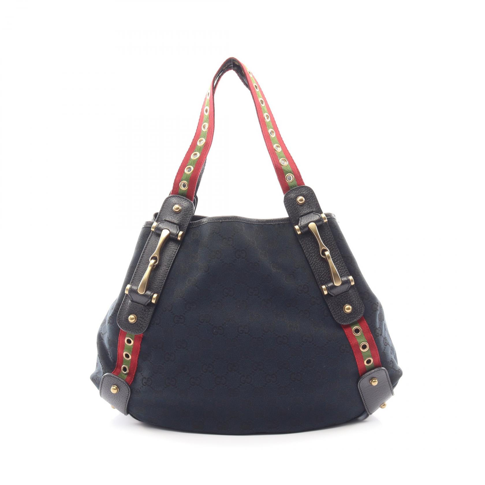 ≪10%OFFクーポン 7/19 20時～7/26 9:59≫グッチ GUCCI ホースビット GGキャンバス トートバッグ バッグ キャンバス レザー レディース ブラック系 / レッド系 / グリーン系 144186 【中古】｜Mike Museum