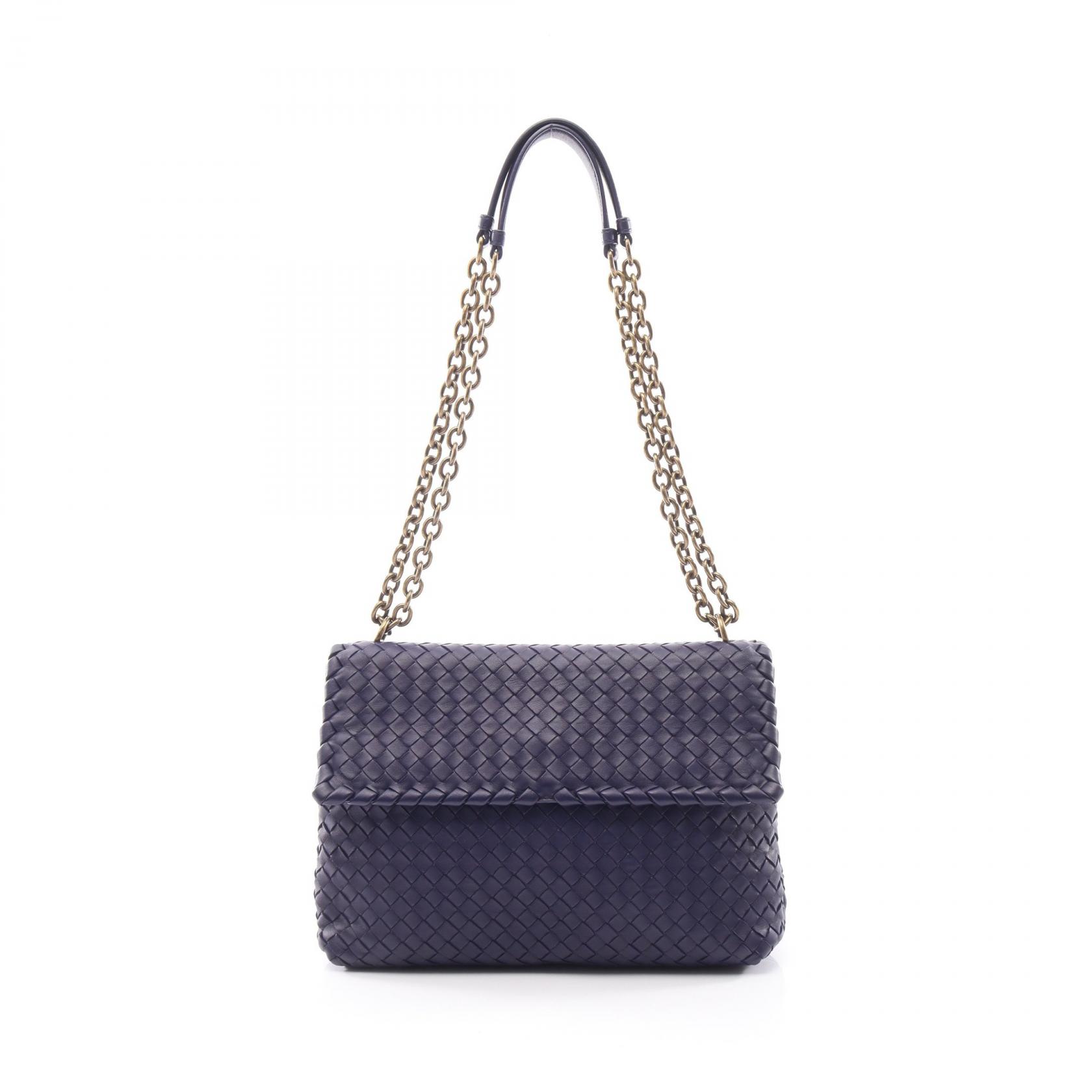 ≪10%OFFクーポン 7/19 20時～7/26 9:59≫ボッテガヴェネタ BOTTEGA VENETA オリンピア イントレチャート ショルダーバッグ バッグ レザー レディース パープル系 【中古】｜Mike Museum