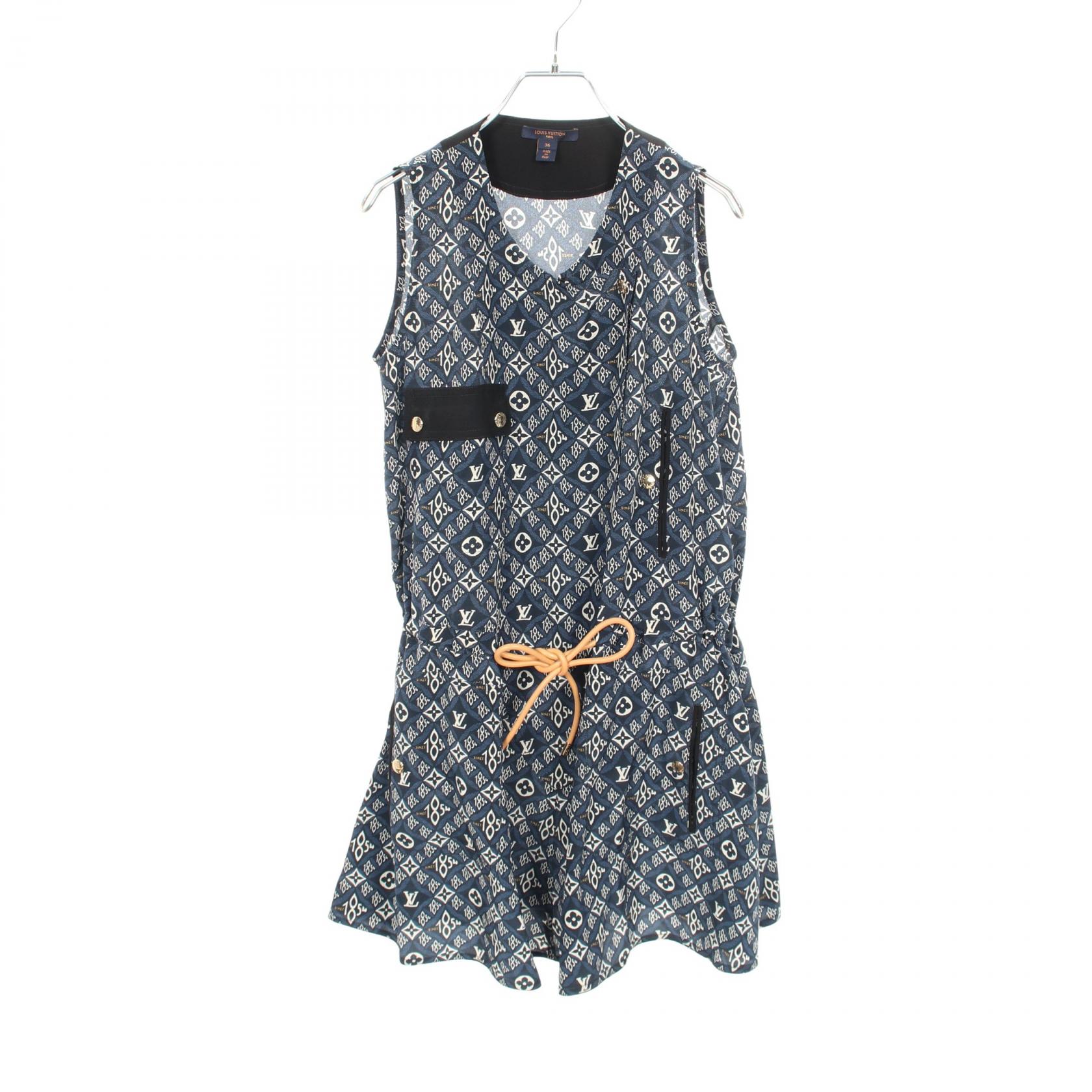 ルイ・ヴィトン LOUIS VUITTON Since1854 モノグラム ノースリーブ ワンピース 衣料品 トップス シルク レディース ネイビー系 RW211B ZPD FKDR48 【中古】|Mike Museum