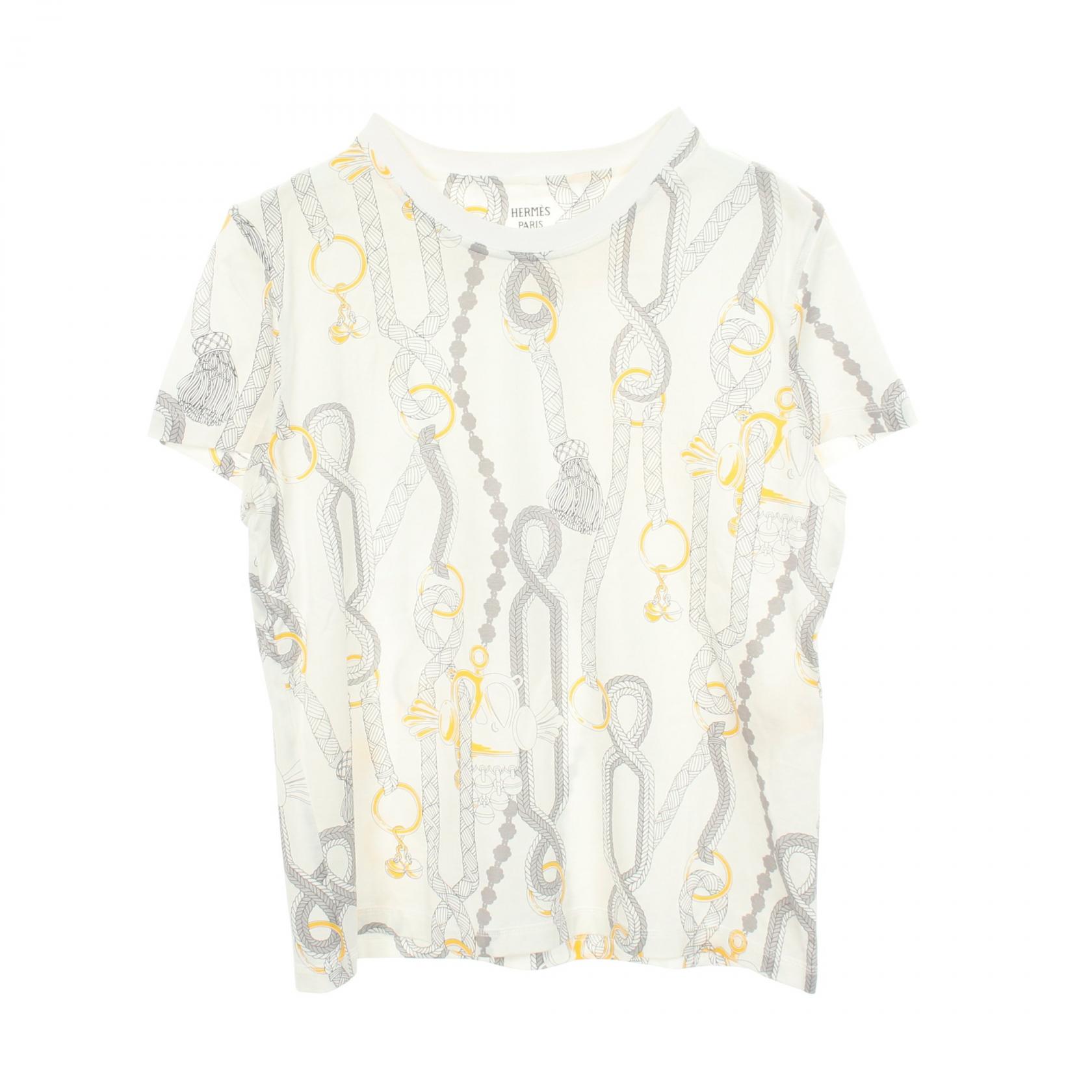 【P5倍&times;5%クーポン｜7/29 20時～8/2 23:59】エルメス HERMES パルフロワリミックス 半袖Tシャツ 衣料品 トップス コットン レディース ホワイト系 / グレー系 / イエロー系 5H4628DS 【中古】｜Mike Museum 52,800円