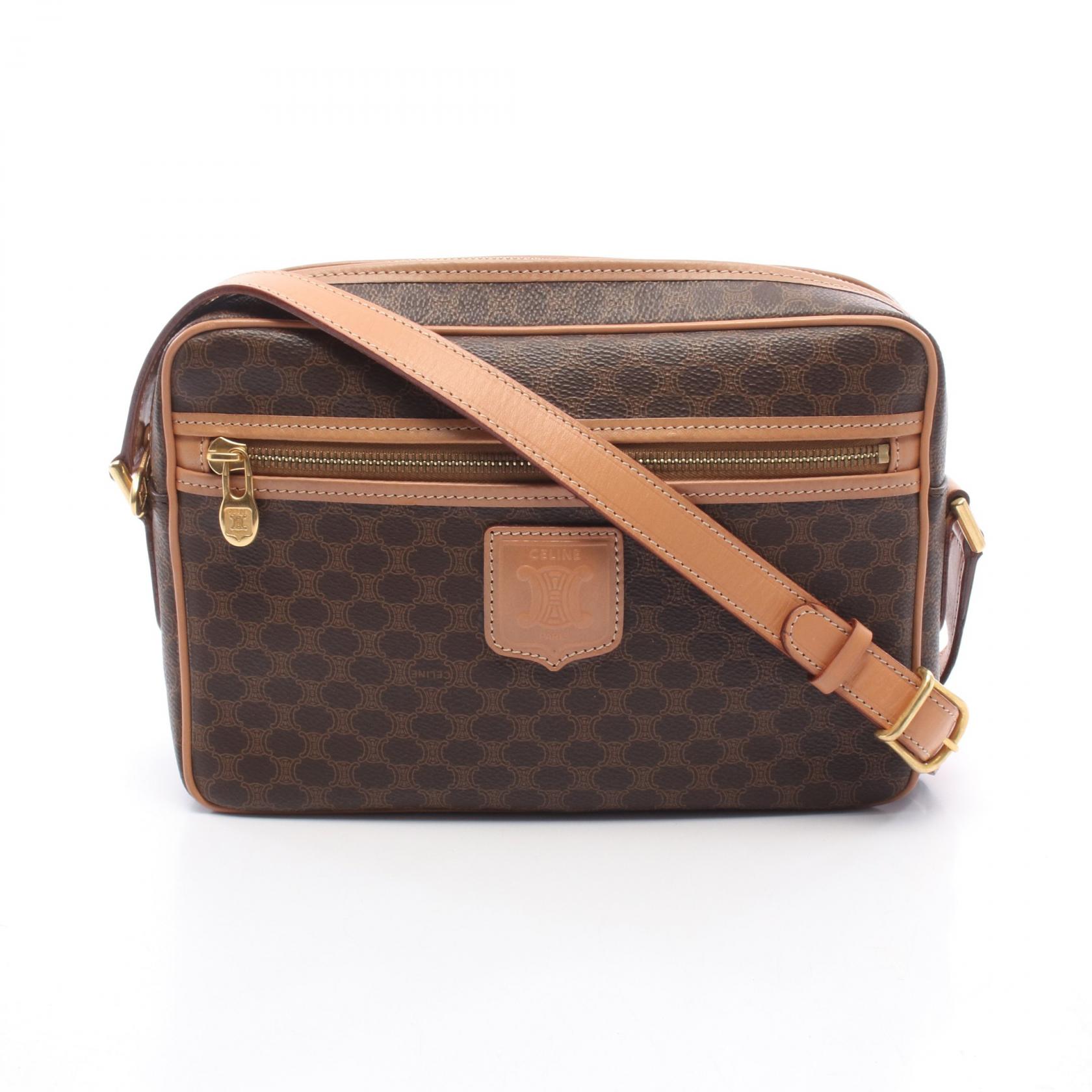 【P5倍&times;5%クーポン｜7/29 20時～8/2 23:59】セリーヌ CELINE マカダム ショルダーバッグ バッグ PVCコーティングキャンバス レザー レディース ブラウン系 【中古】｜Mike Museum