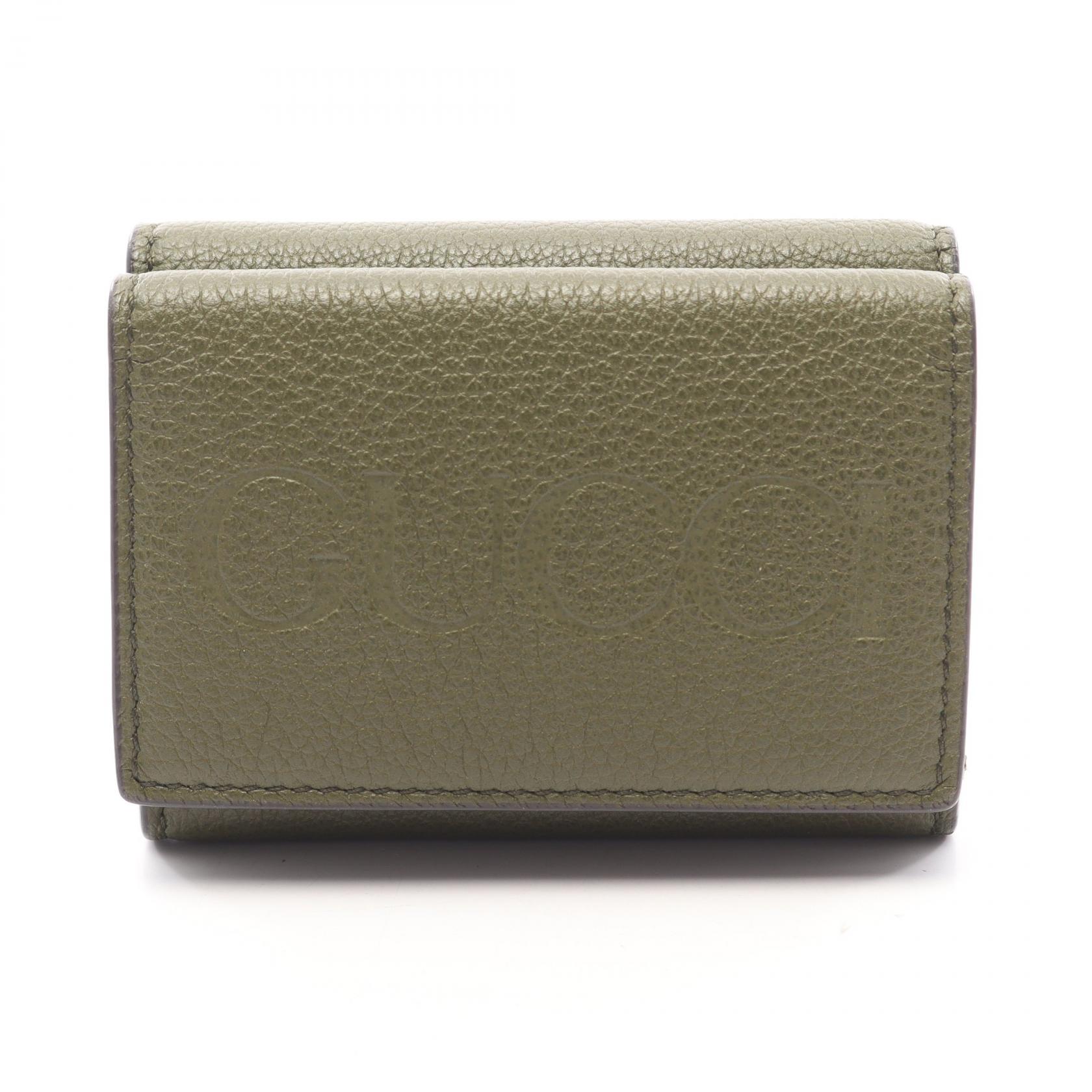 グッチ GUCCI ミニウォレット ロゴ 三つ折り財布 財布 レザー レディース カーキ系 736151 【中古】｜Mike Museum