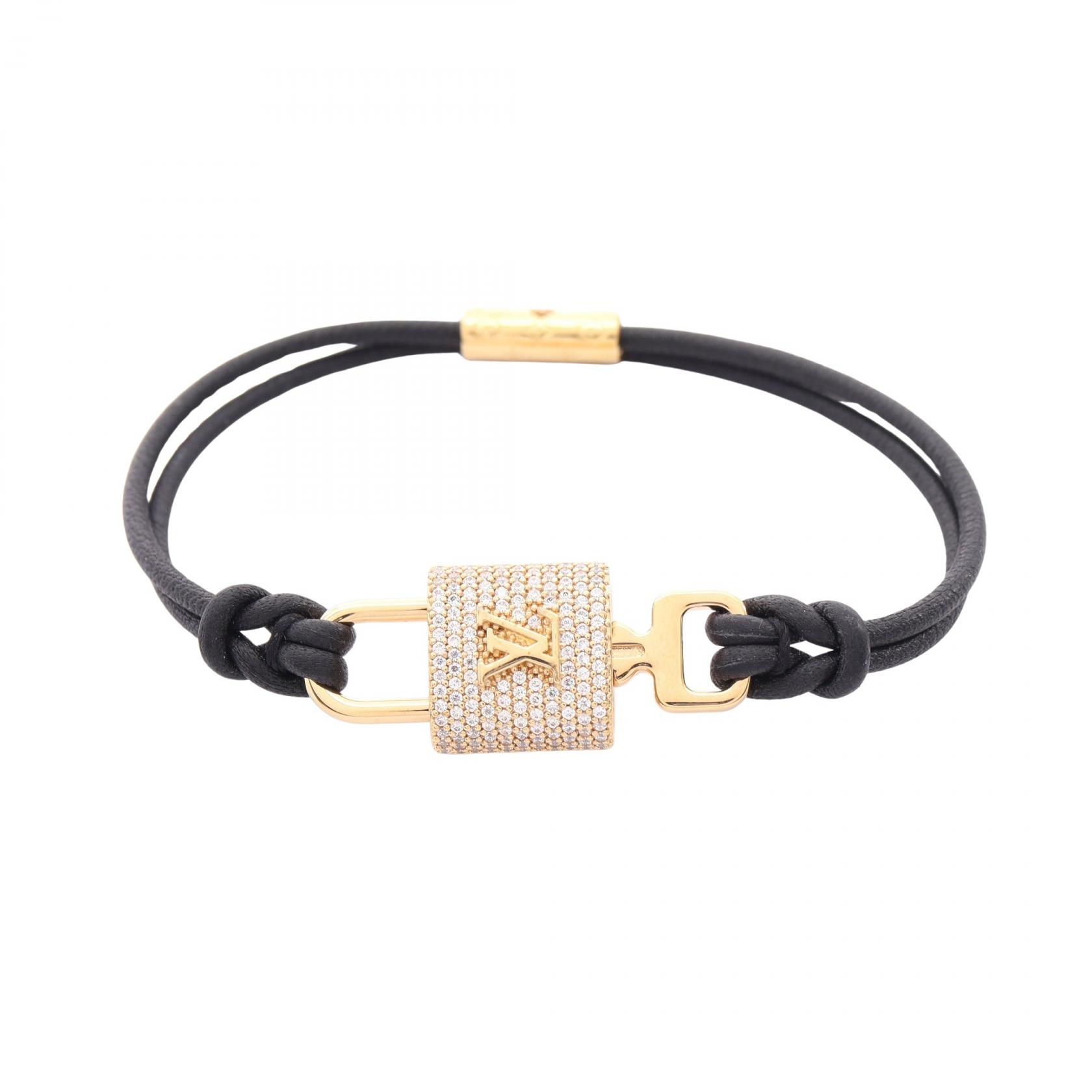 【P5倍&times;5%クーポン｜7/29 20時～8/2 23:59】ルイ・ヴィトン LOUIS VUITTON LVパドロック ブレスレット アクセサリー GP（ゴールドメッキ） レザー ラインストーン レディース ゴールド系 / クリア系 / ブラック系 M8217F 【中古】｜Mike Museum