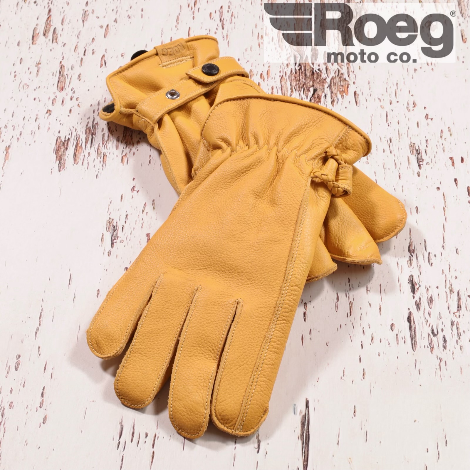 Roeg ローグ 秋冬向け レザーグローブ "Jettson glove" イエロー 牛革 カウハイド 裏地フリース クラシック ヴィンテージ バイク用 外縫い 送料無料 即納 MikeRide|MikeRide