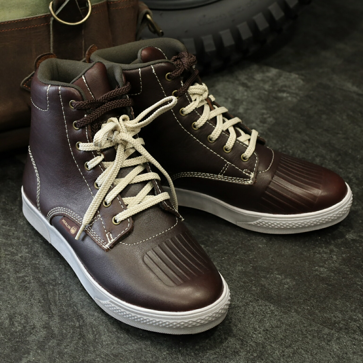 MERLIN マーリン レザーライディングスニーカー 【ブラウン】 &rdquo;Stretton D3O Heritage Trainer" プレミアム牛革アッパー 撥水レザー シフトガード バイク 靴 シューズ ブーツ ヴィンテージ 【返品/交換無料】送料無料 正規総代理店 MikeRide｜MikeRide